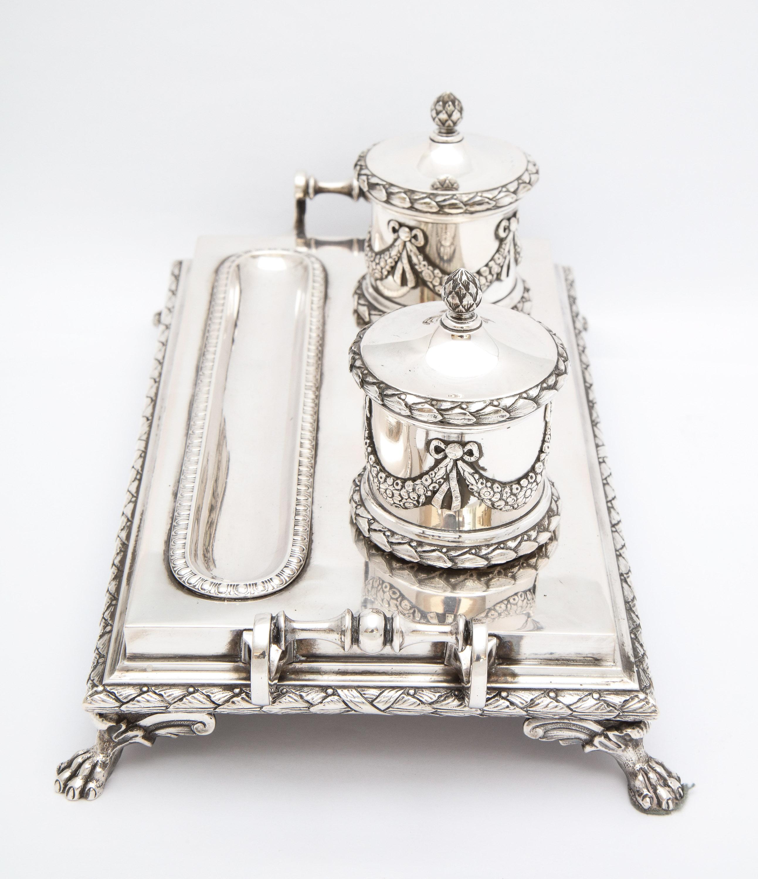 Neoclassical-Style Continental Silver '.800' Footed Double Inkstand by Dragstead For Sale 3
