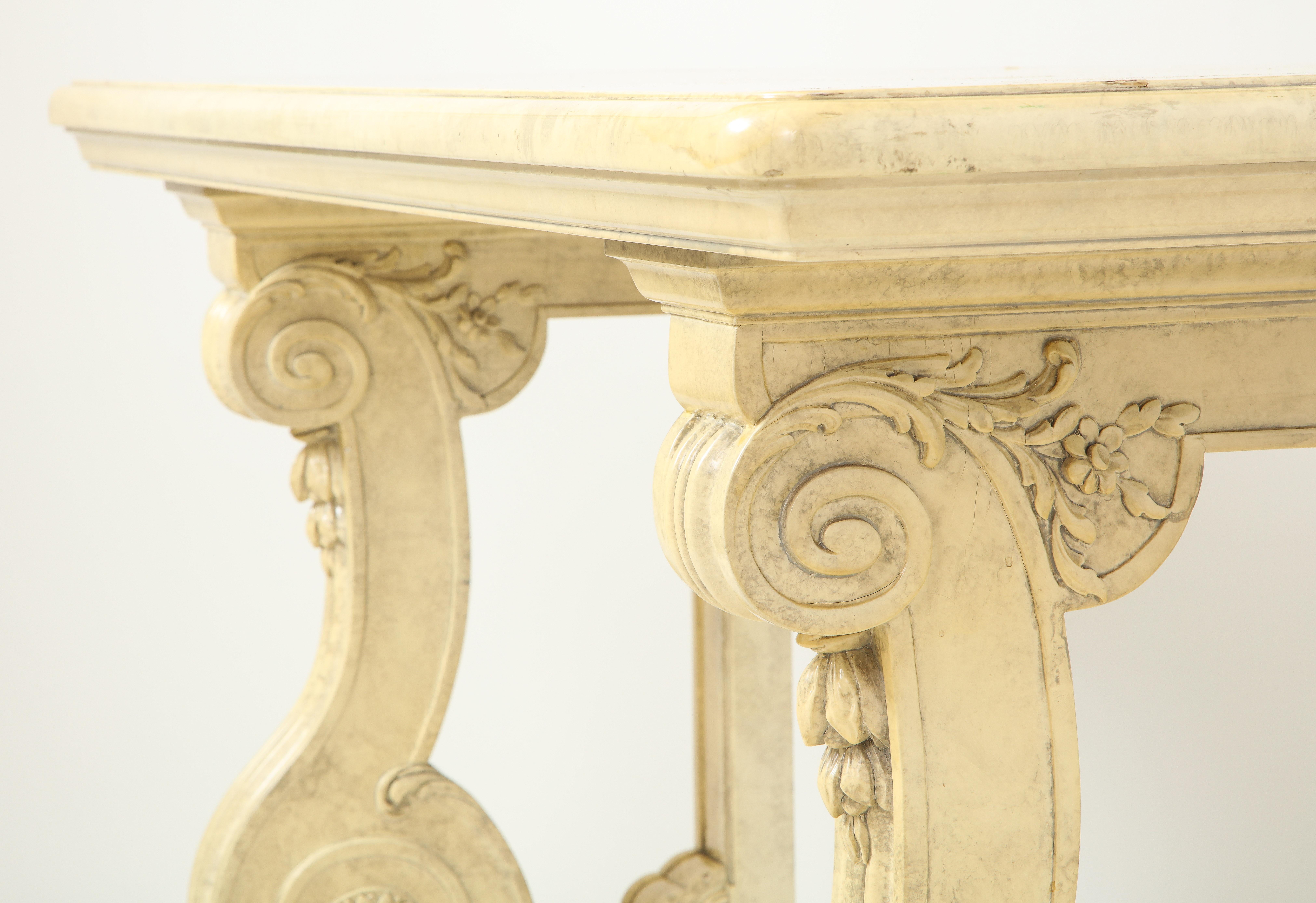 Neoclassical Style Cream Faux Marbre Console Table For Sale 5