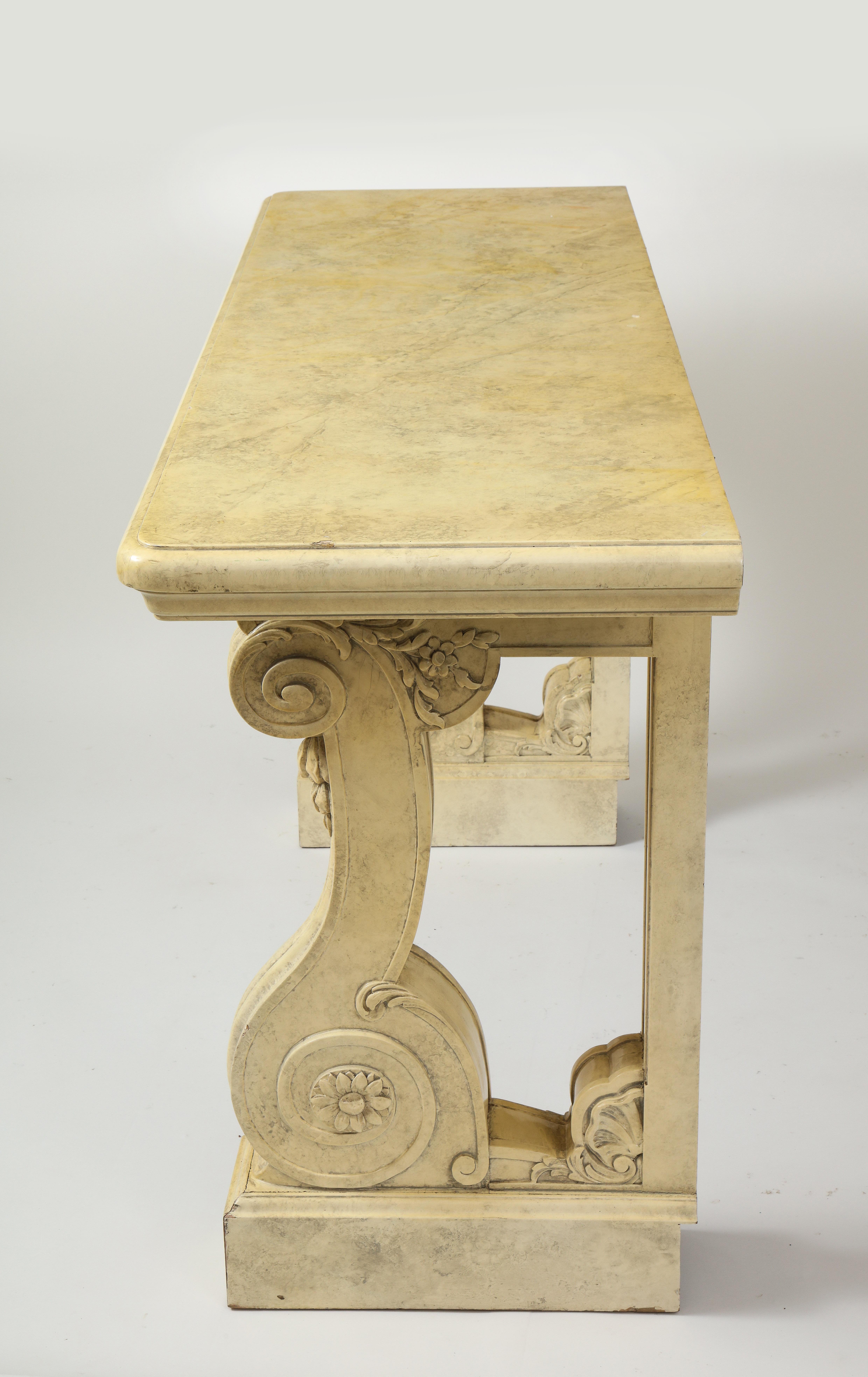 Neoclassical Style Cream Faux Marbre Console Table In Good Condition For Sale In New York, NY