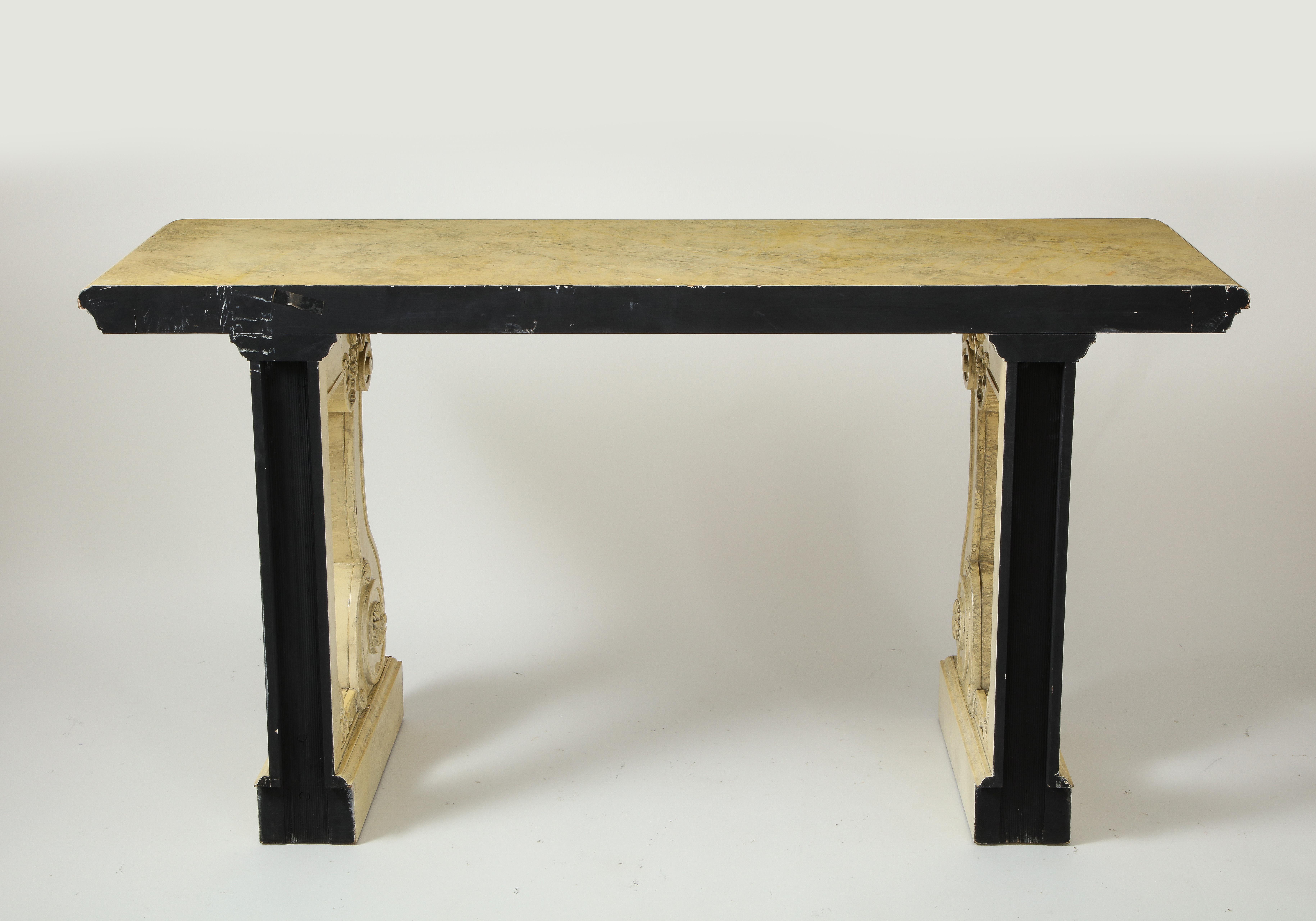 20th Century Neoclassical Style Cream Faux Marbre Console Table
