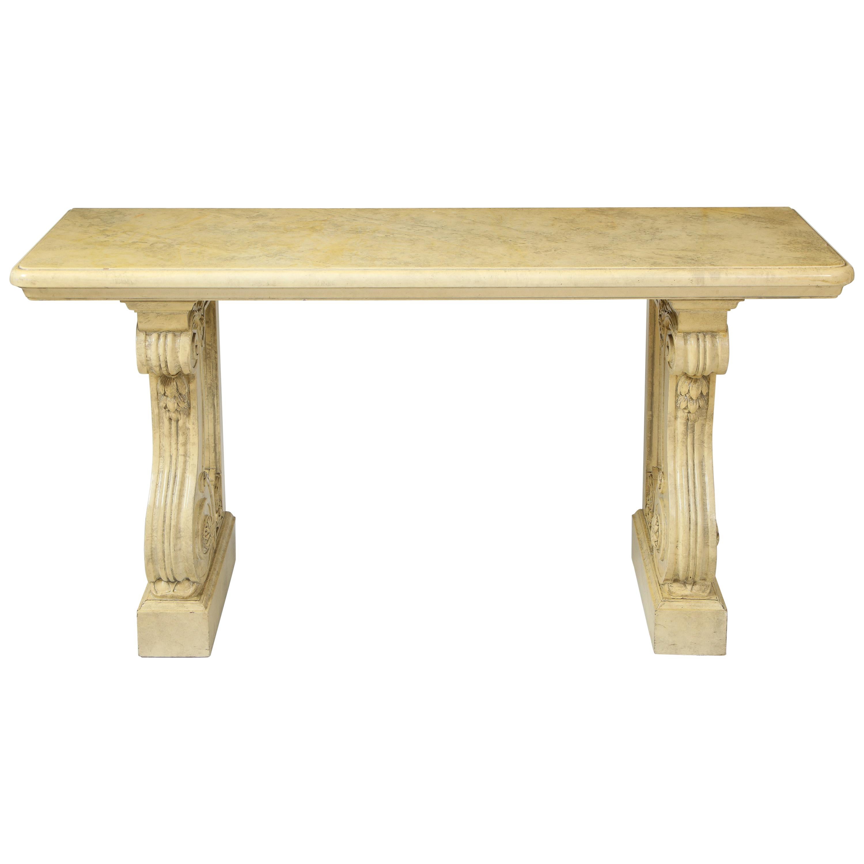 Neoclassical Style Cream Faux Marbre Console Table For Sale