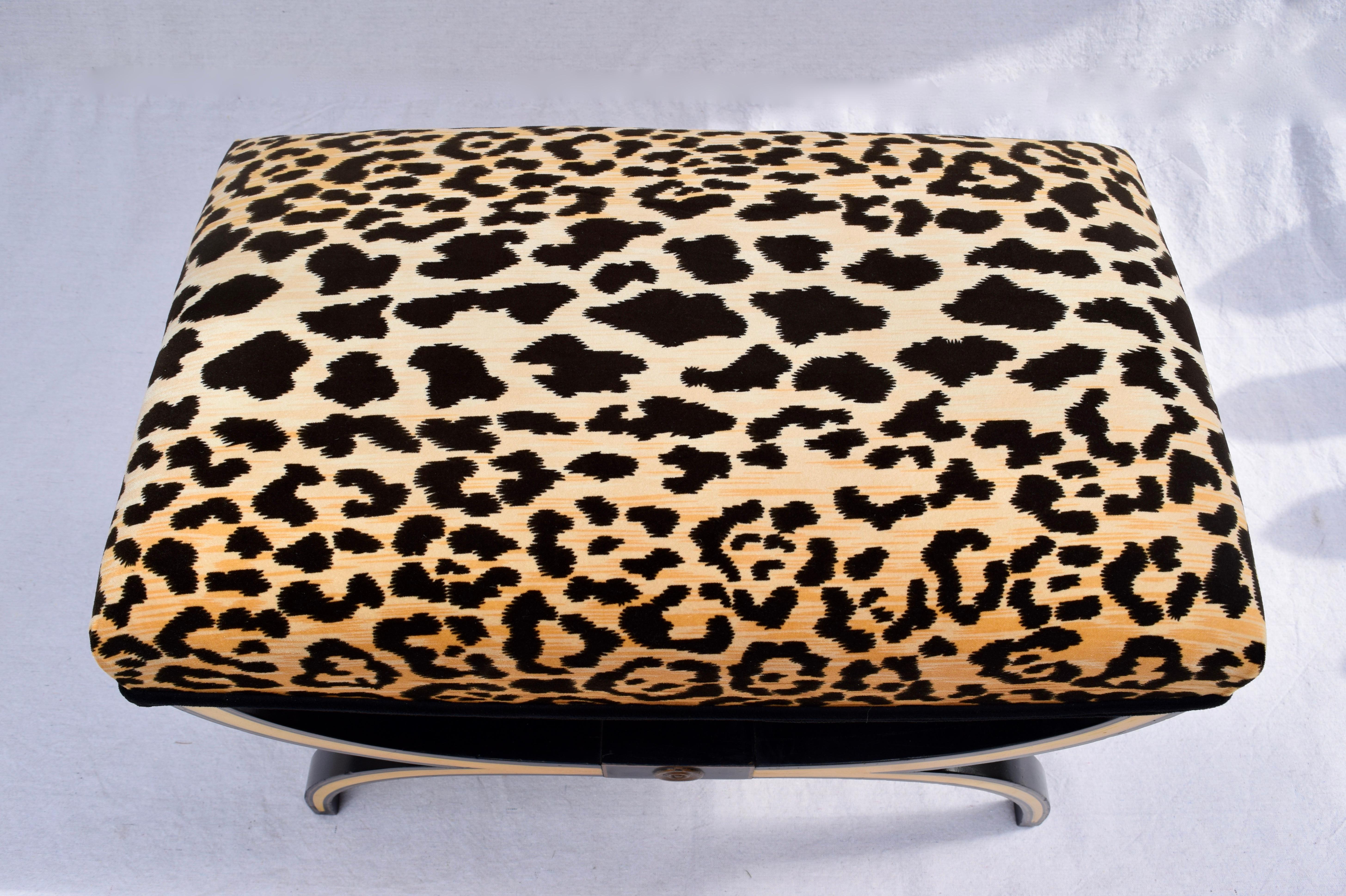 Neoclassical Style Curule Bench or Stool in Velvet Leopard 6