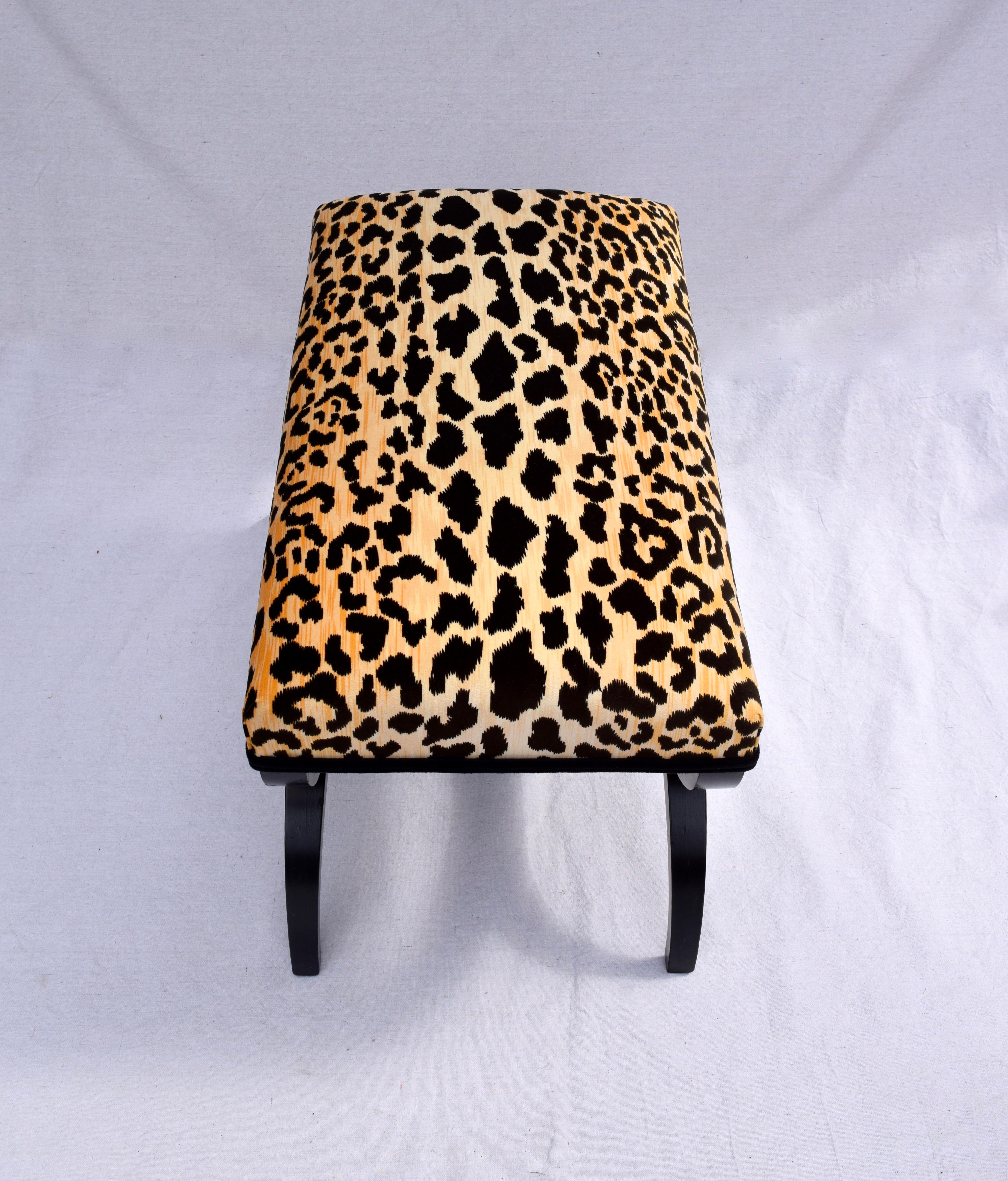 Neoclassical Style Curule Bench or Stool in Velvet Leopard 1