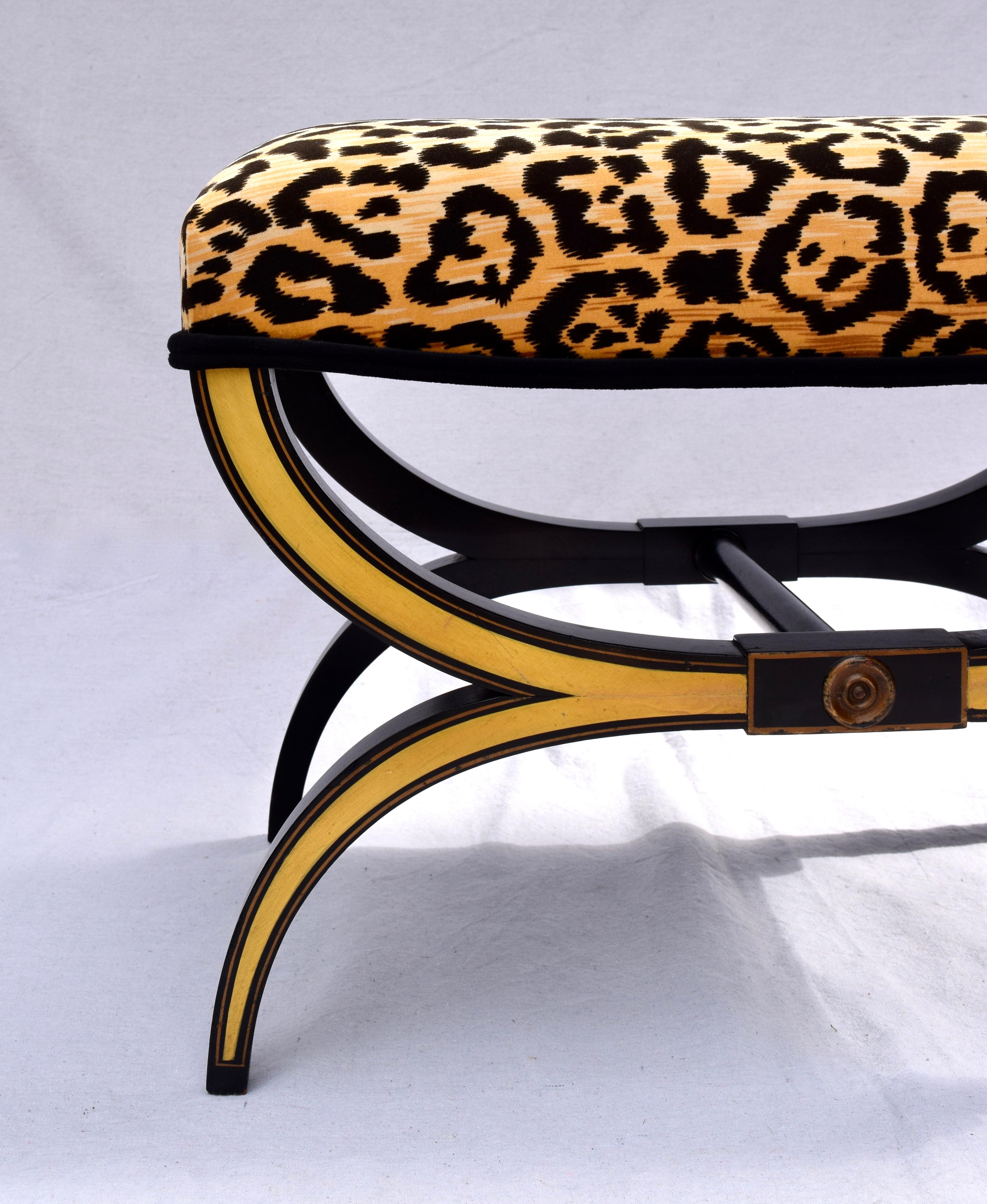 Neoclassical Style Curule Bench or Stool in Velvet Leopard 2