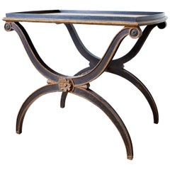 Neoclassical Style Curule Leg Leather Top Tray Table