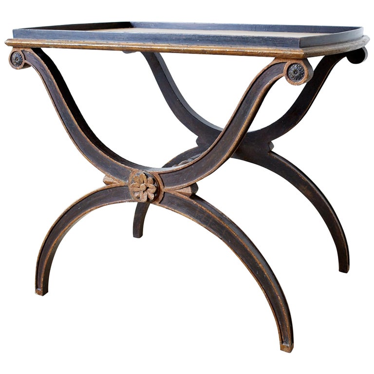Neoclassical Style Curule Leg Leather Top Tray Table at 1stDibs