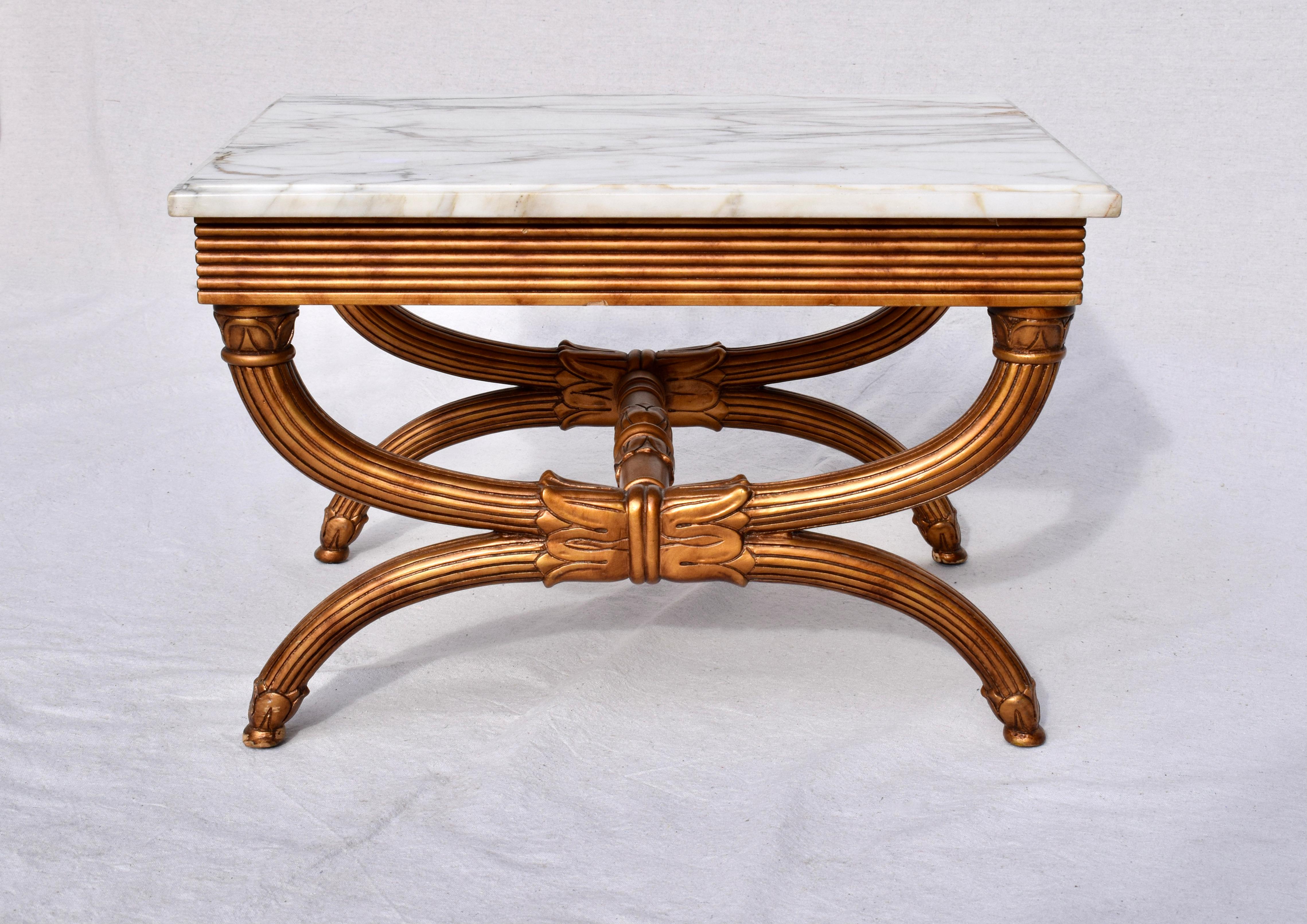 Painted Neoclassical Style Curule Leg Marble Top Tables, Pair For Sale