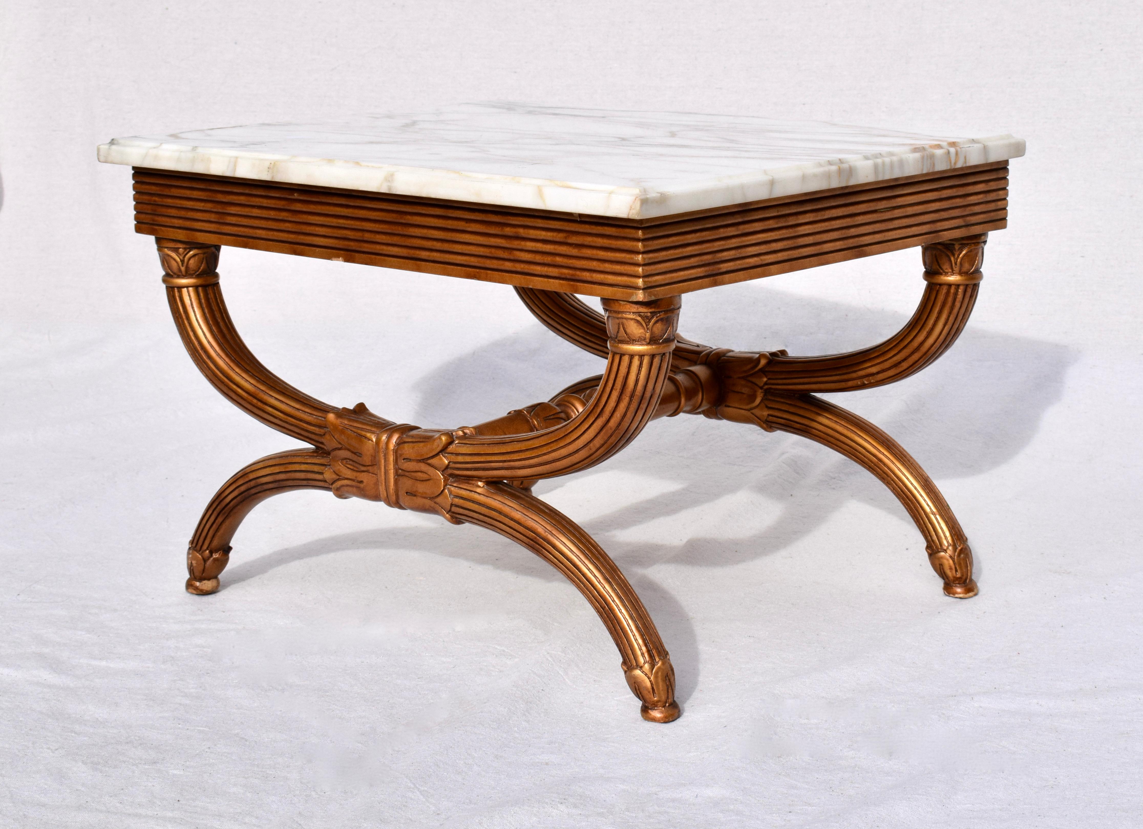 Neoclassical Style Curule Leg Marble Top Tables, Pair In Good Condition For Sale In Southampton, NJ