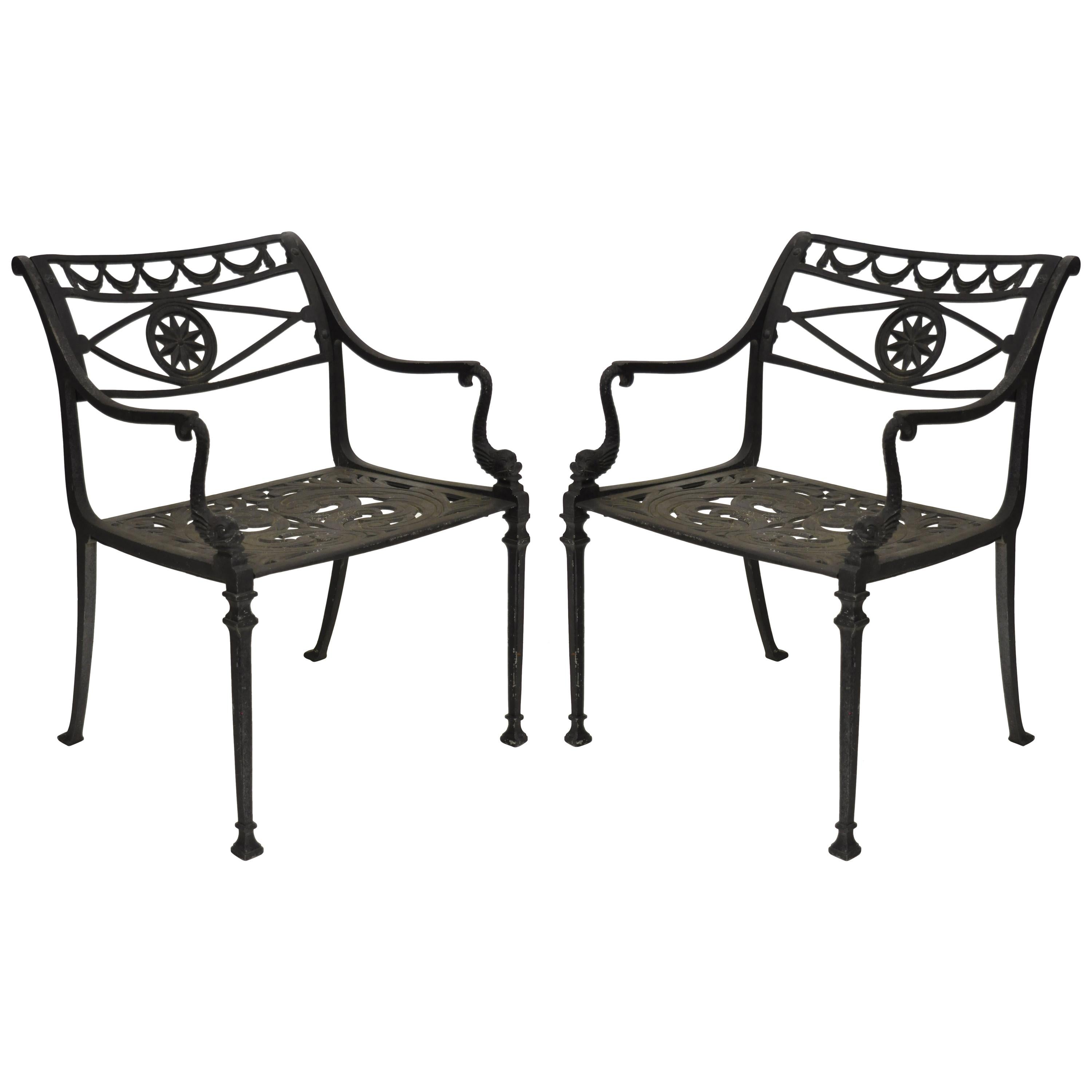 Neoclassical Style Dolphin Patio Armchairs Cast Aluminium Molla Attributed, Pair