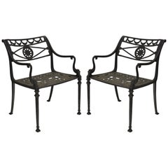 Neoclassical Style Dolphin Patio Armchairs Cast Aluminium Molla Attributed, Pair
