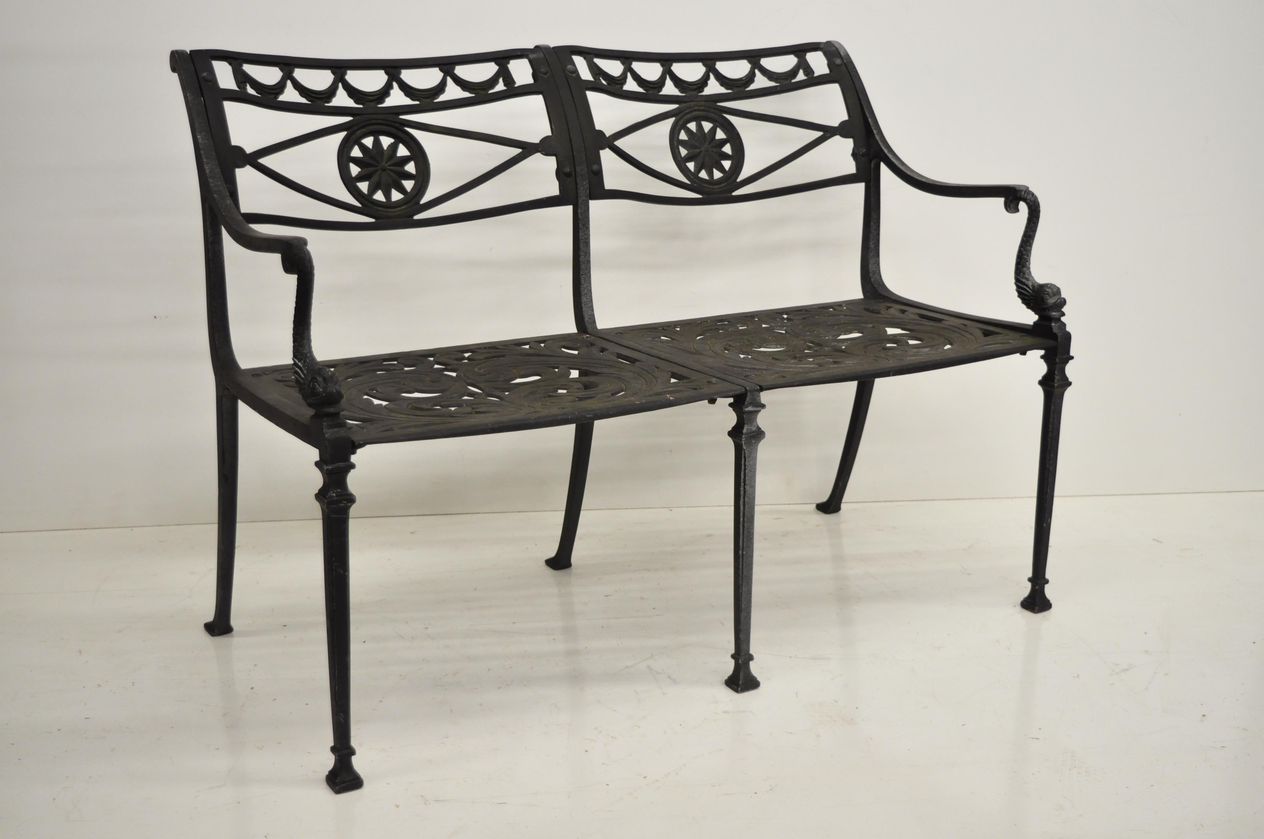 20th Century Neoclassical Style Dolphin Patio Double Settee Bench Attributed to Molla