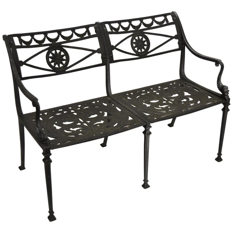 Neoclassical Style Dolphin Patio Double Settee Bench Attributed to