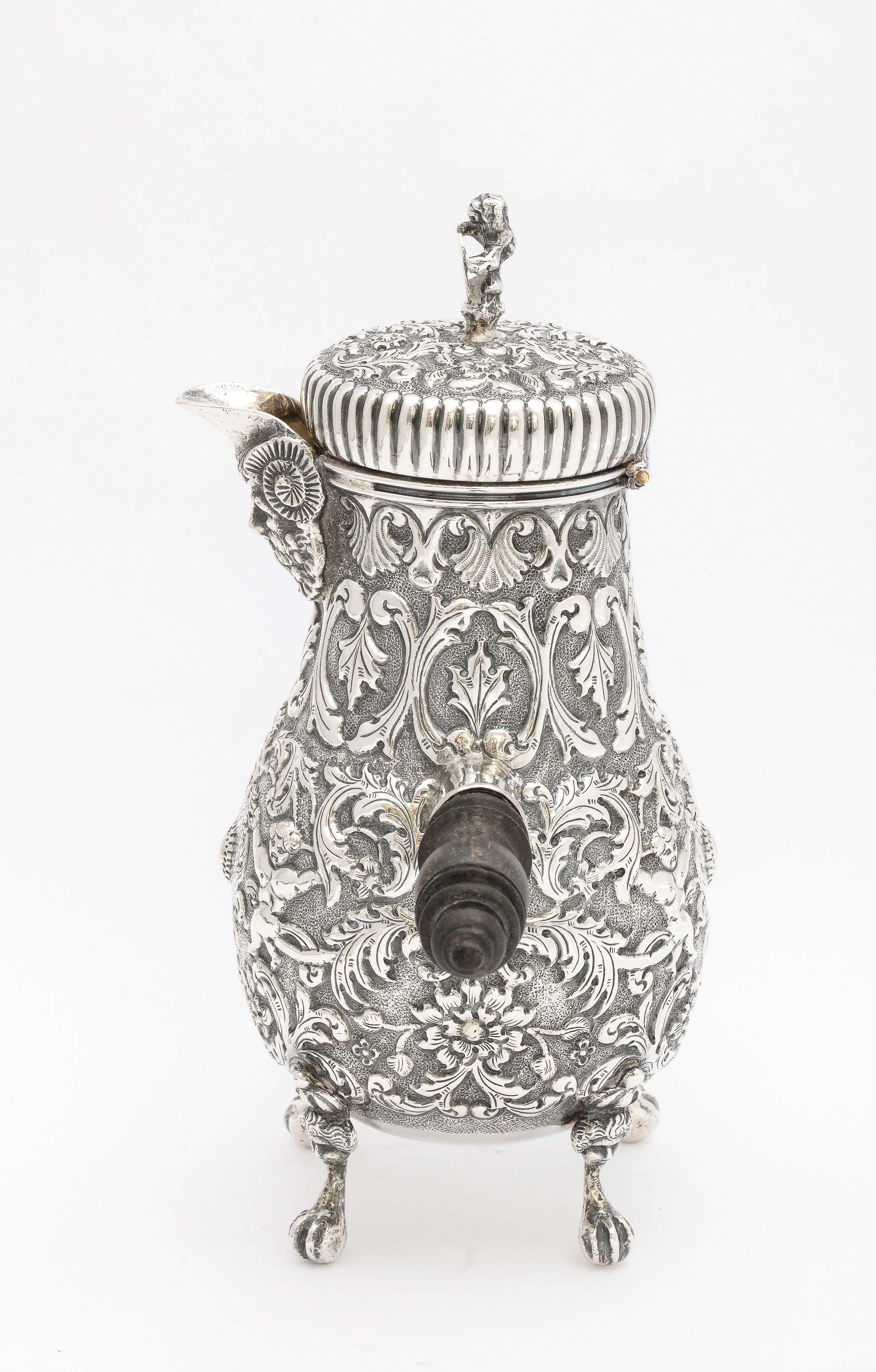 Neoclassical Style Dutch Continental Silver (.800) Chocolate Pot With Hinged Lid For Sale 3