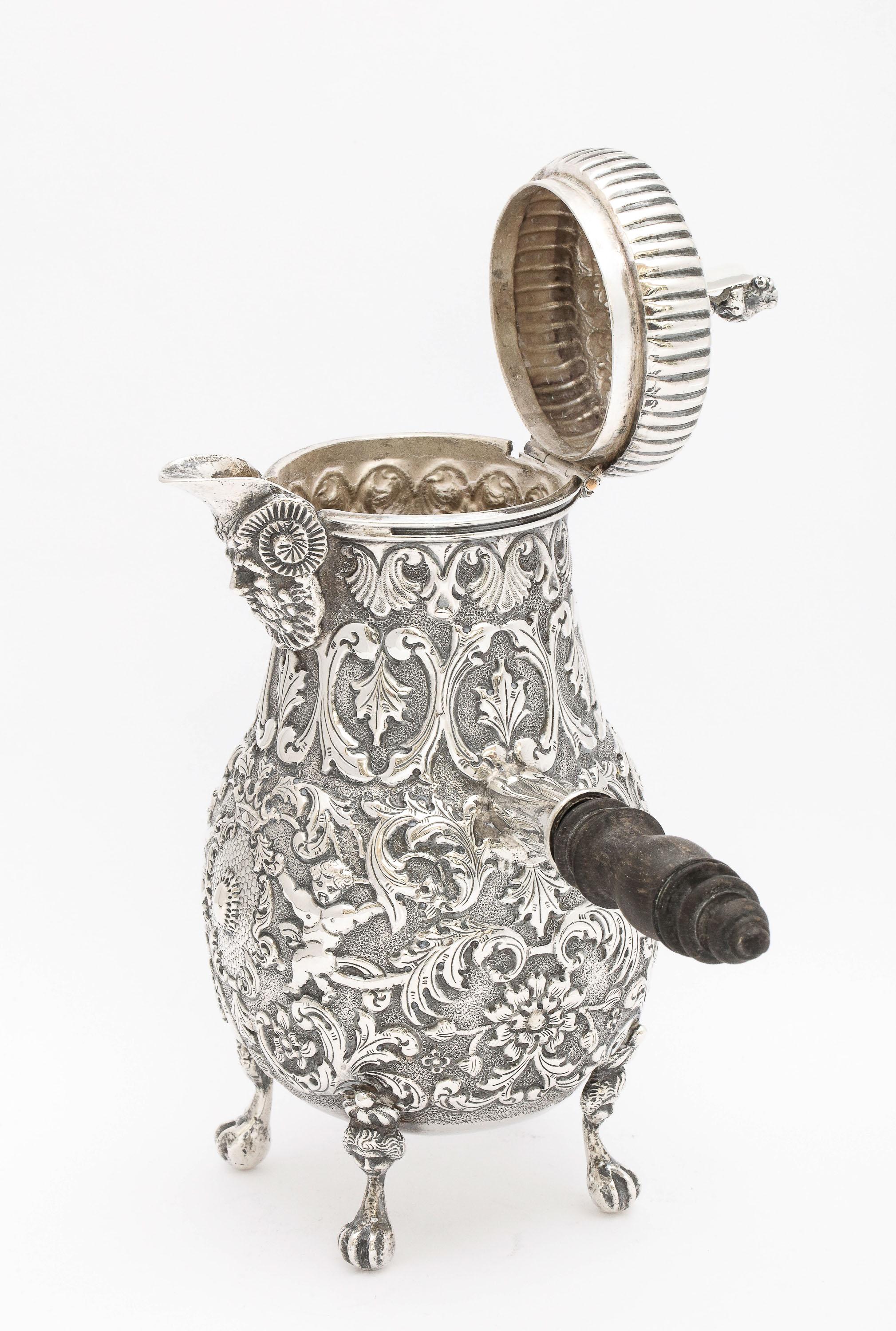Neoclassical Style Dutch Continental Silver (.800) Chocolate Pot With Hinged Lid For Sale 4
