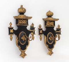 Pair of Neoclassical Style Ebonized & Gilt Sconces