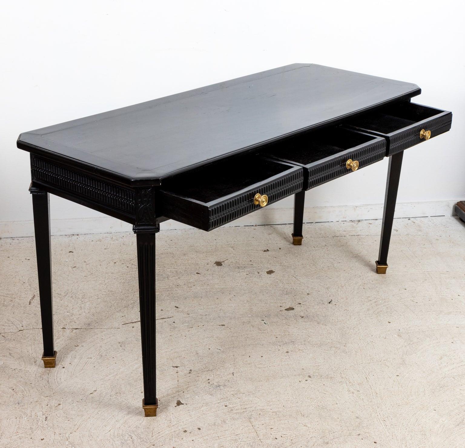 Neoclassical Style Ebonized Writing Table Console In Good Condition In Stamford, CT