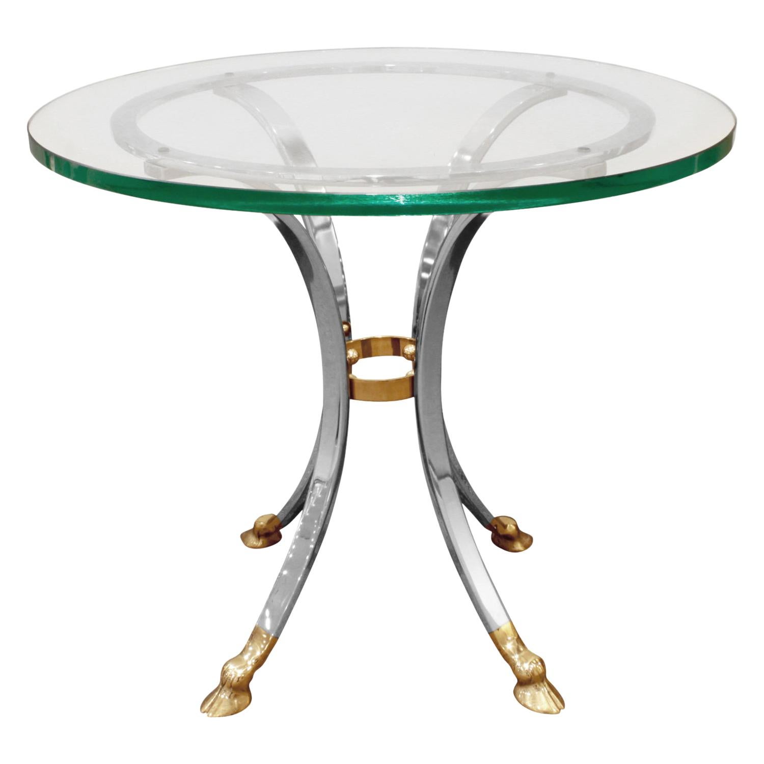 Neoclassical Style End Table in Brass and Steel, 1960s For Sale