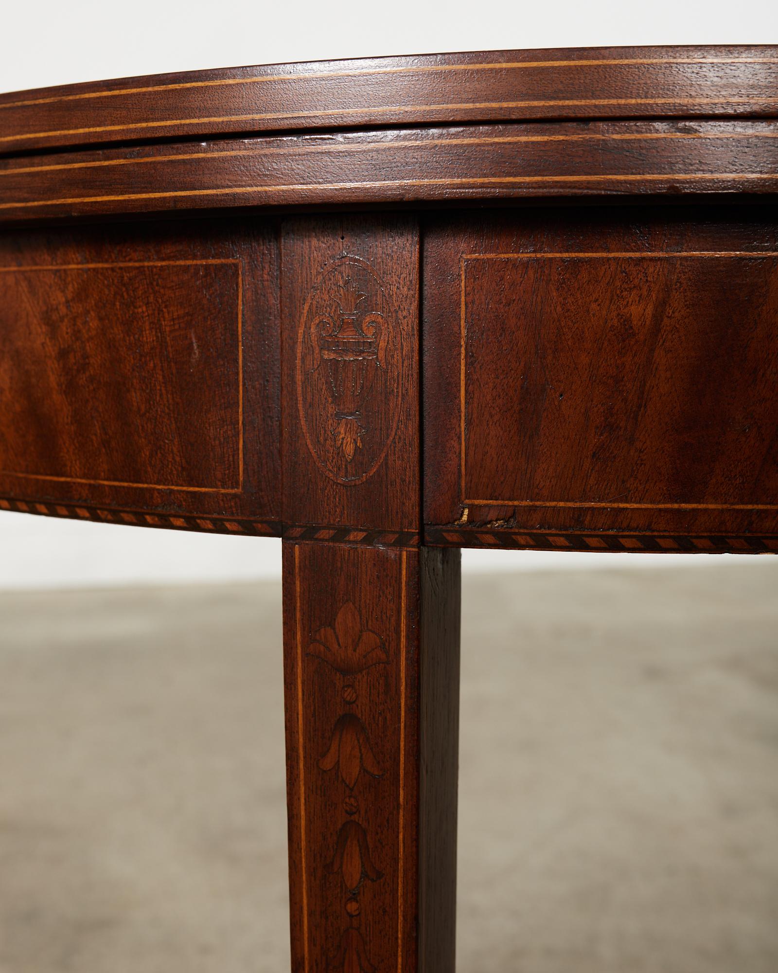 Neoclassical Style English Mahogany Demilune Fliptop Console For Sale 1