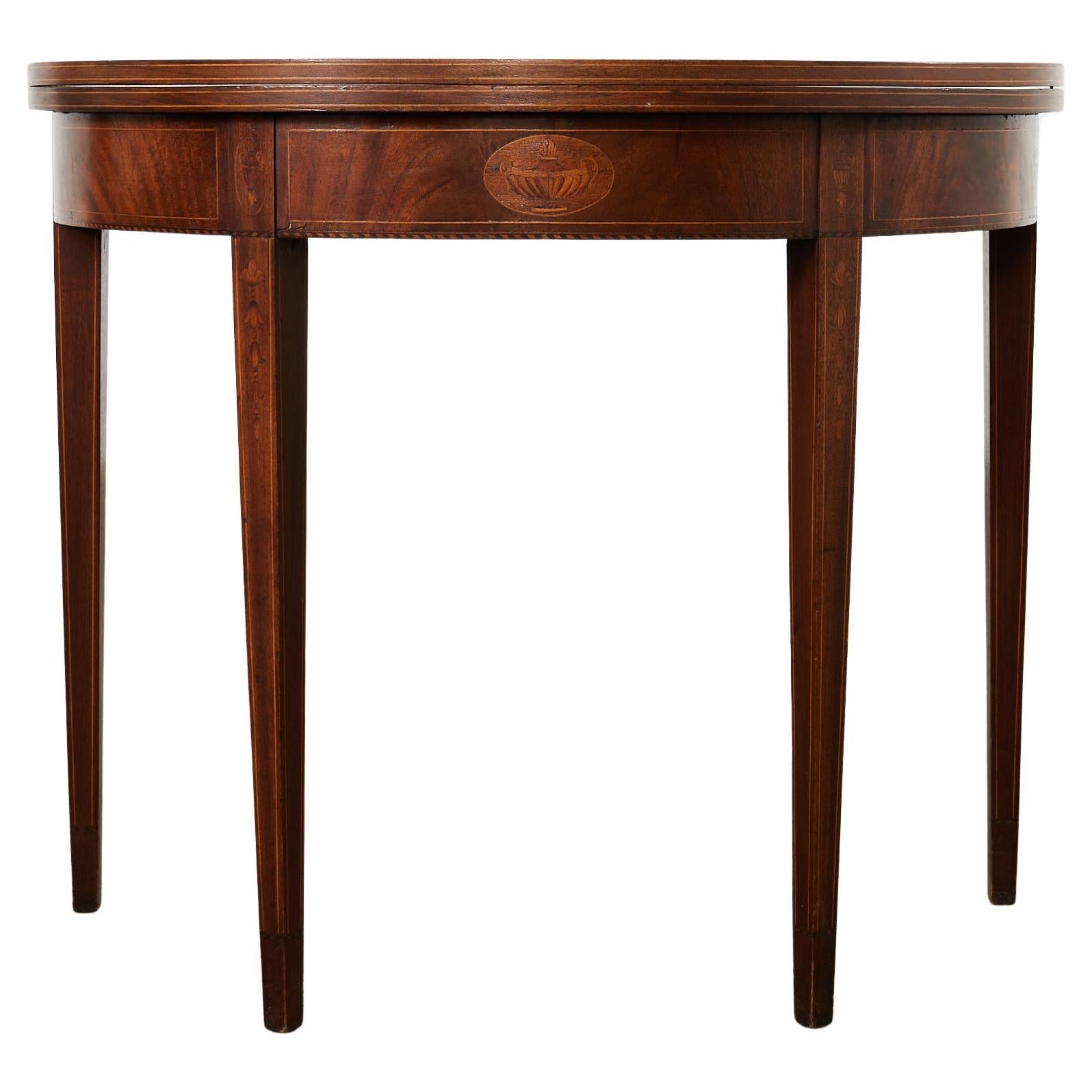 Neoclassical Style English Mahogany Demilune Fliptop Console