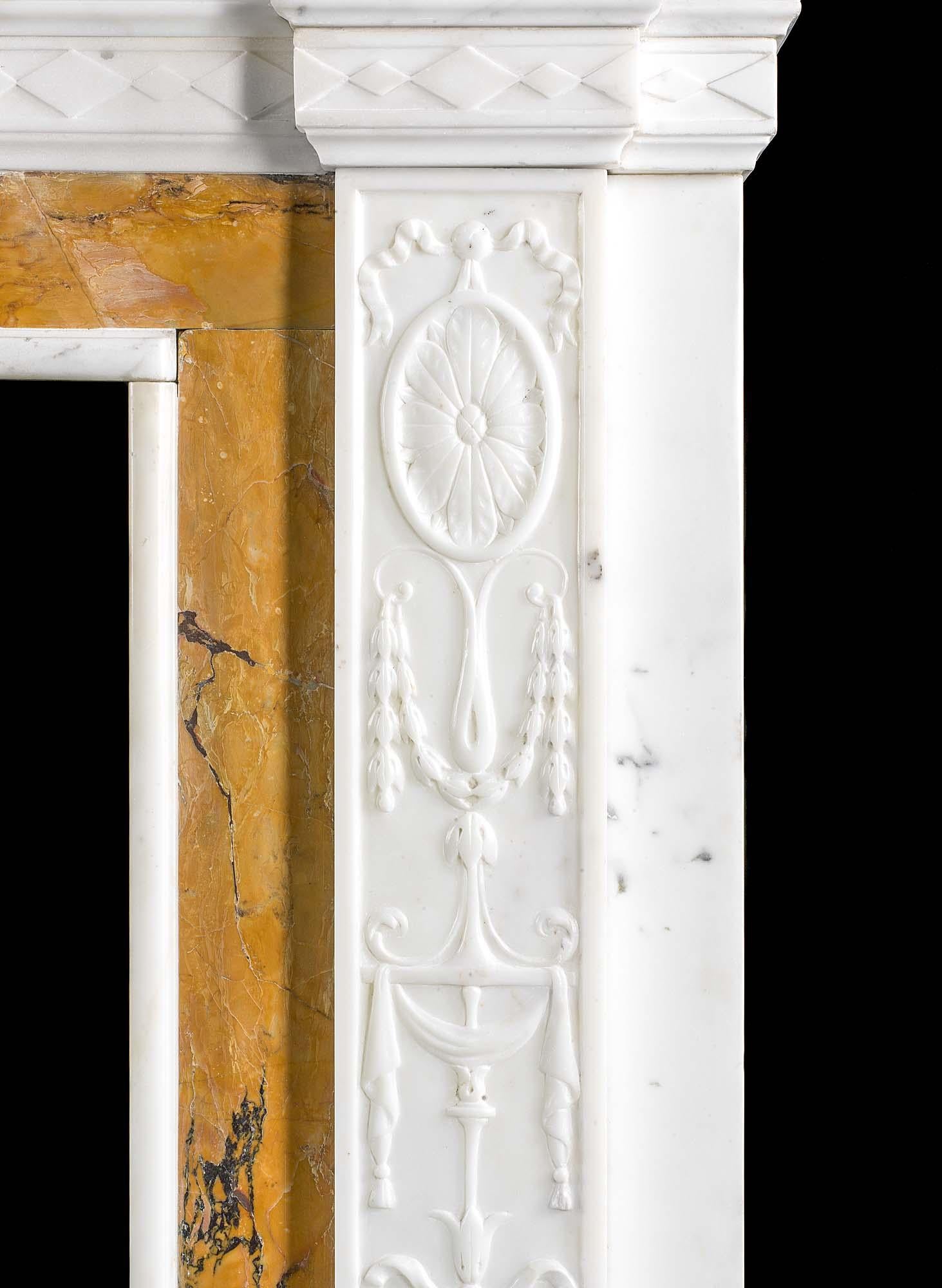 Neoclassical Style Fireplace in Statuary and Sienna Marble 4