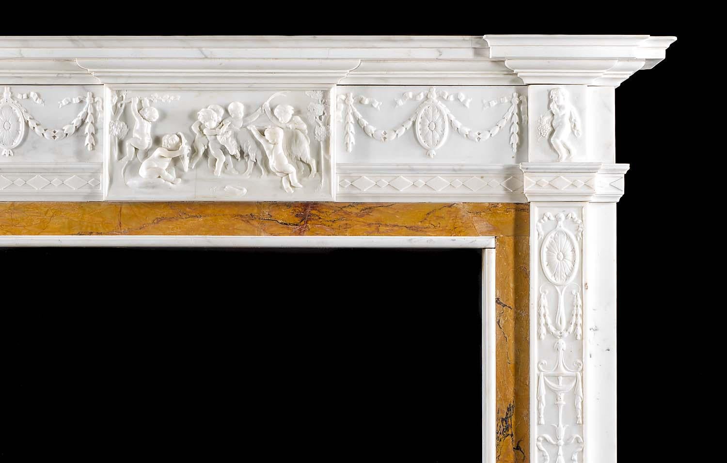 Neoclassical Style Fireplace in Statuary and Sienna Marble 5