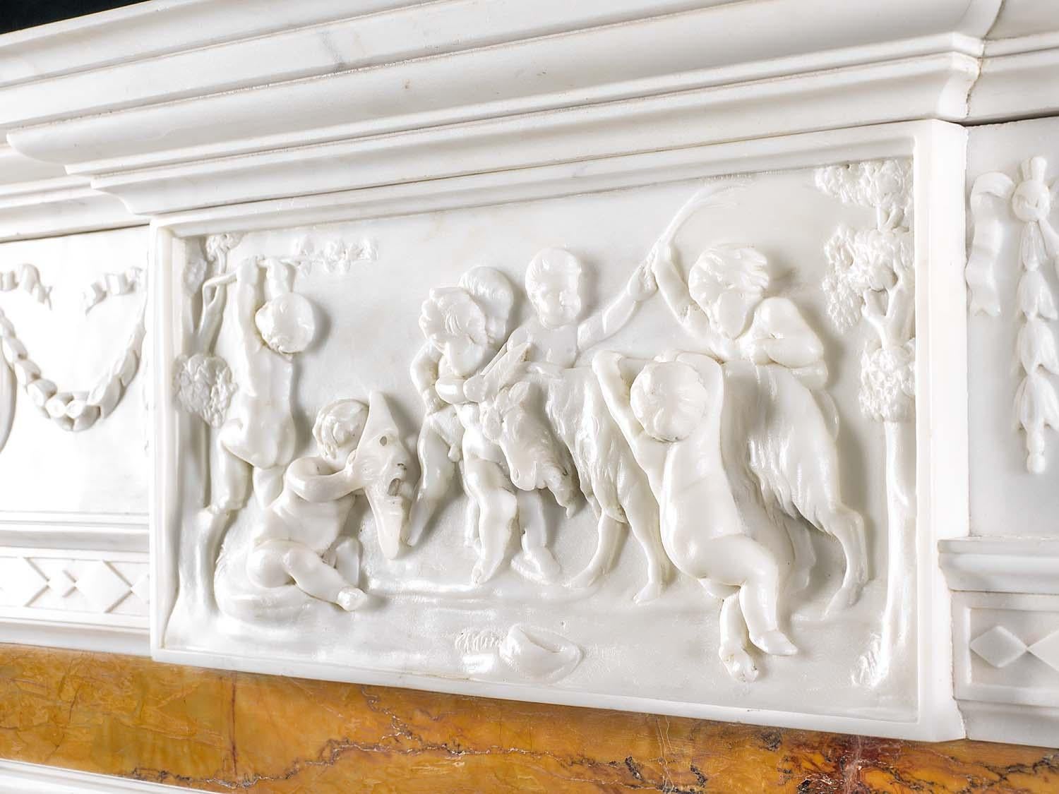 19th Century Neoclassical Style Fireplace in Statuary and Sienna Marble