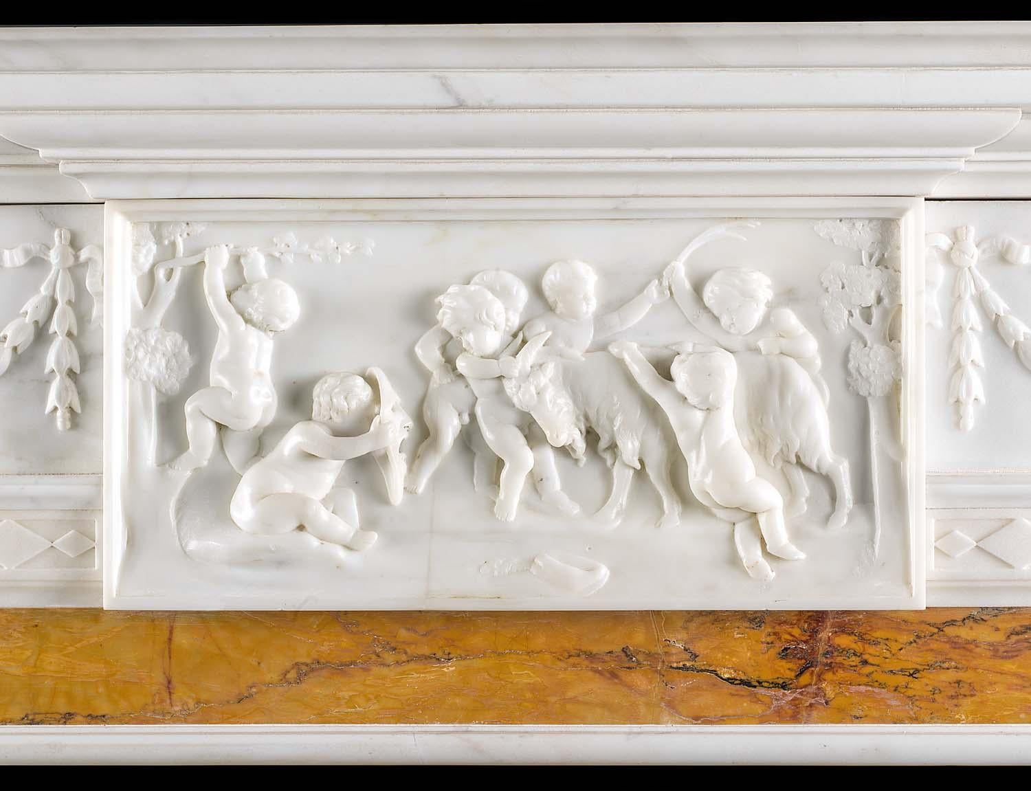 Neoclassical Style Fireplace in Statuary and Sienna Marble 1
