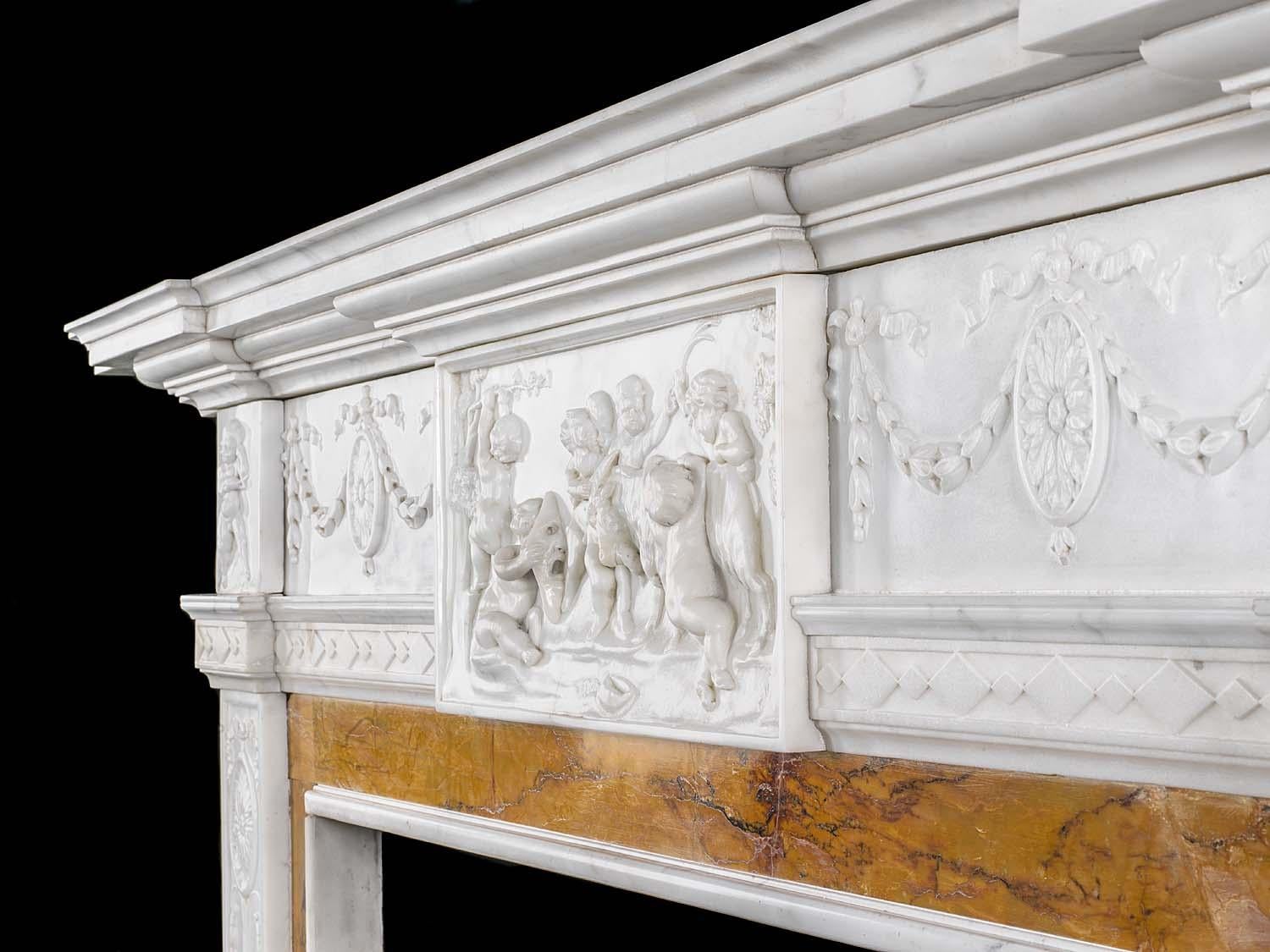 Neoclassical Style Fireplace in Statuary and Sienna Marble 3