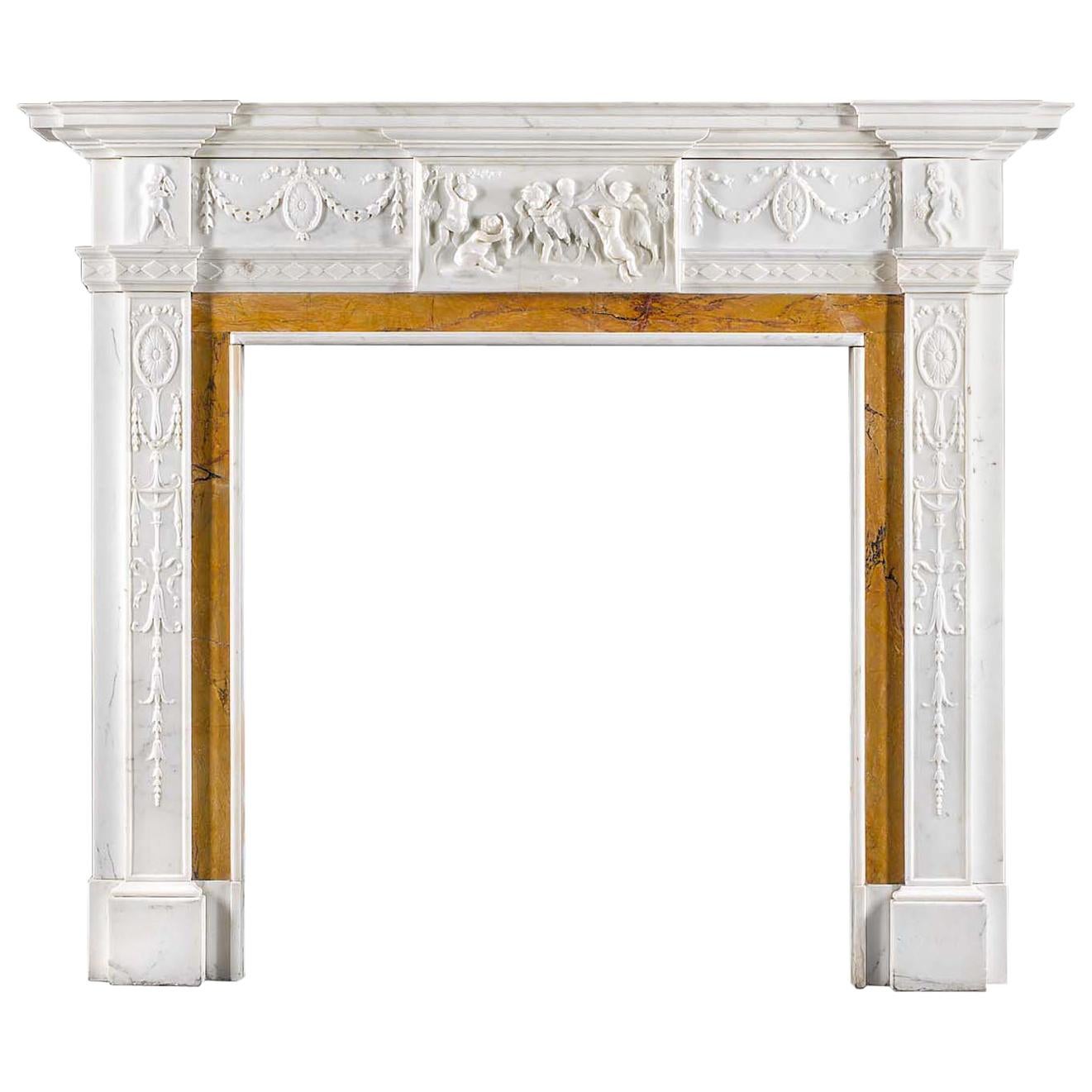 Neoclassical Style Fireplace in Statuary and Sienna Marble