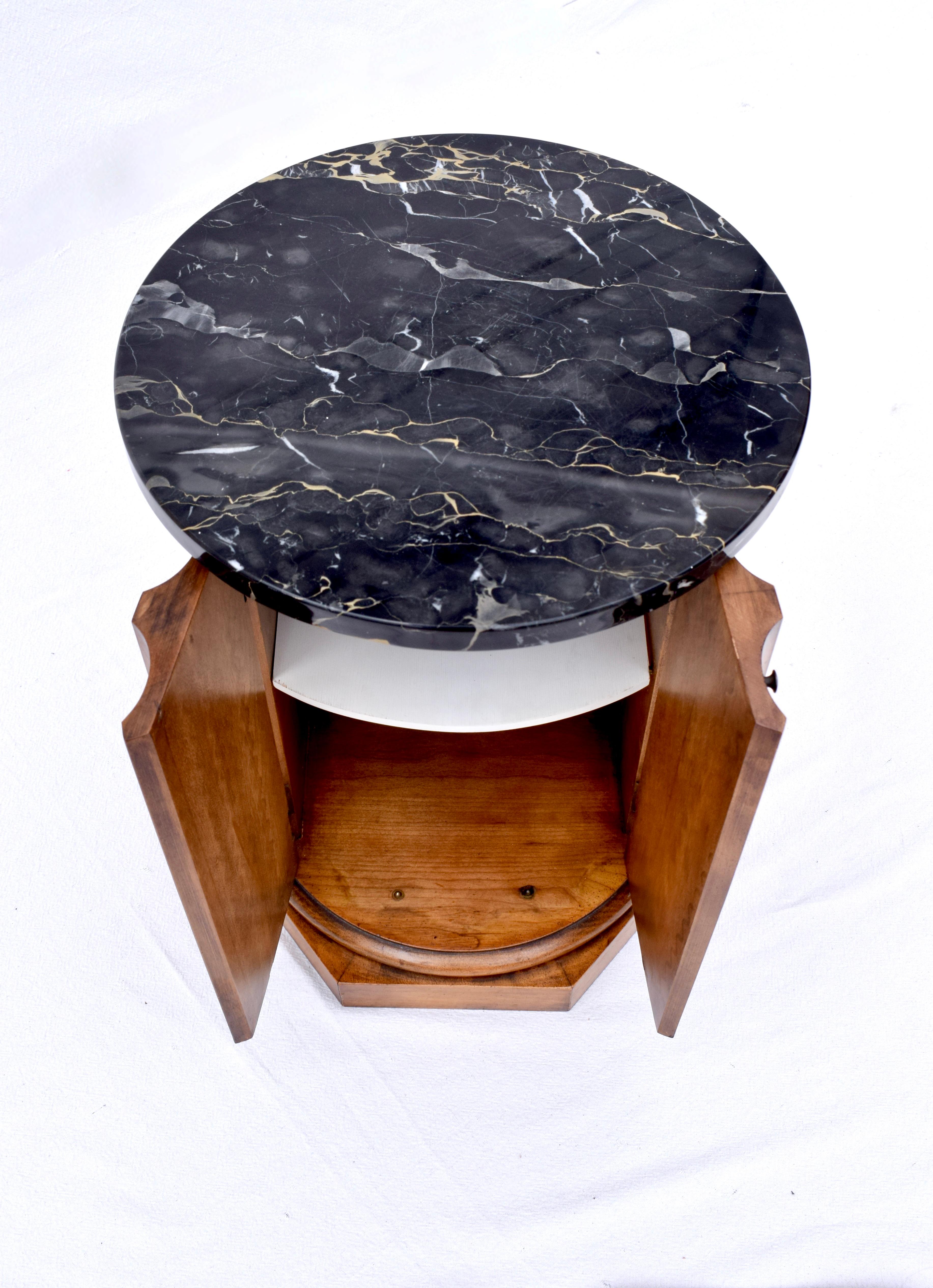 Belgian Black Marble Neoclassical Style Fluted Marble Column Side Table/Cabinet For Sale