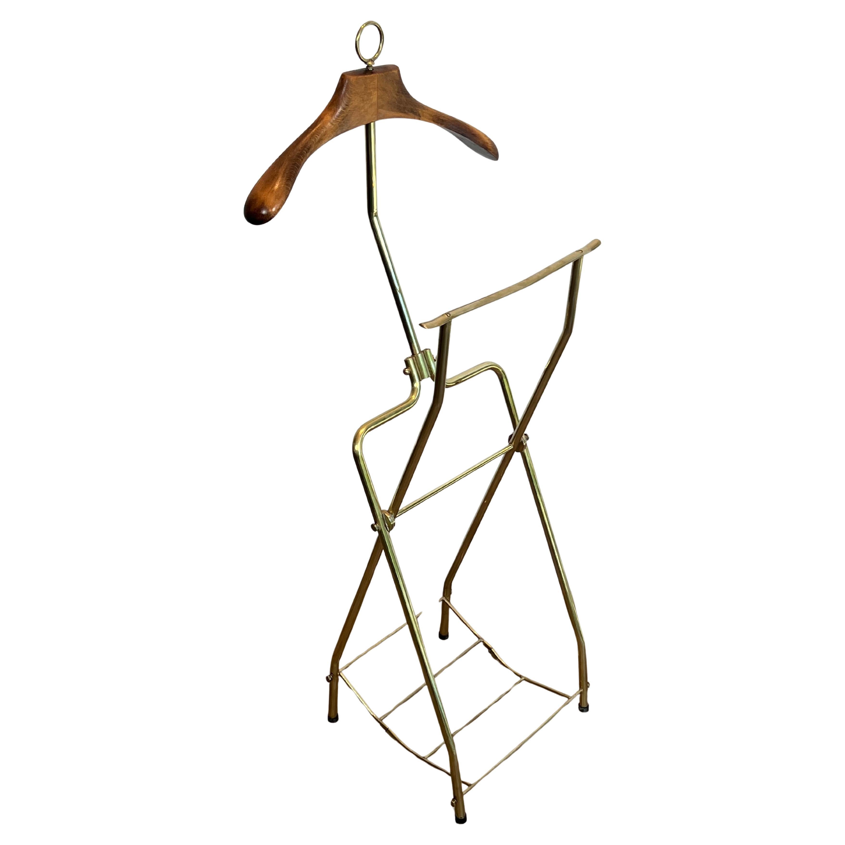 Valet in stile neoclassico Foldes in ottone e legno con rotelle