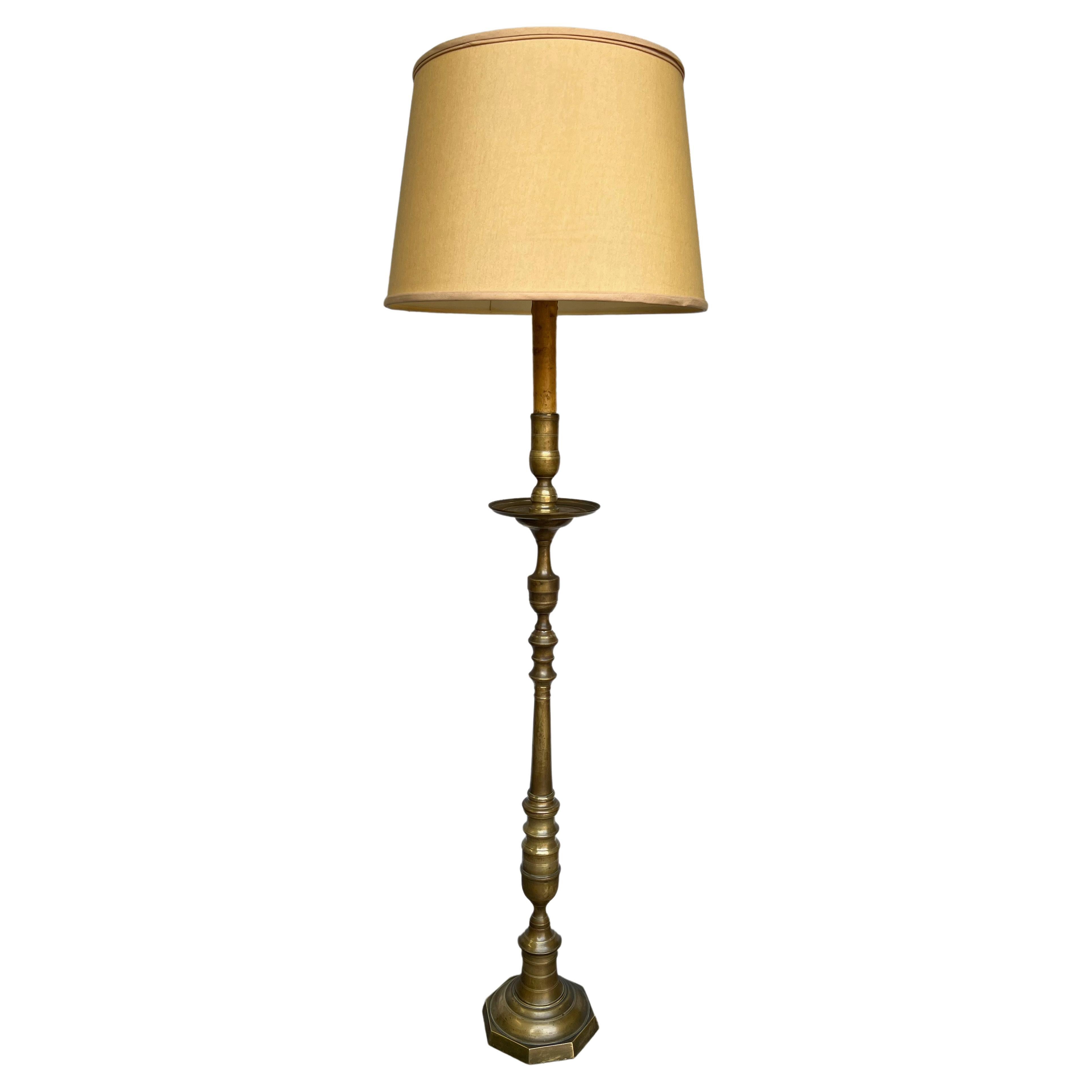 Neoclassical Style French Brass and  Bronze Floor Lamp For Sale