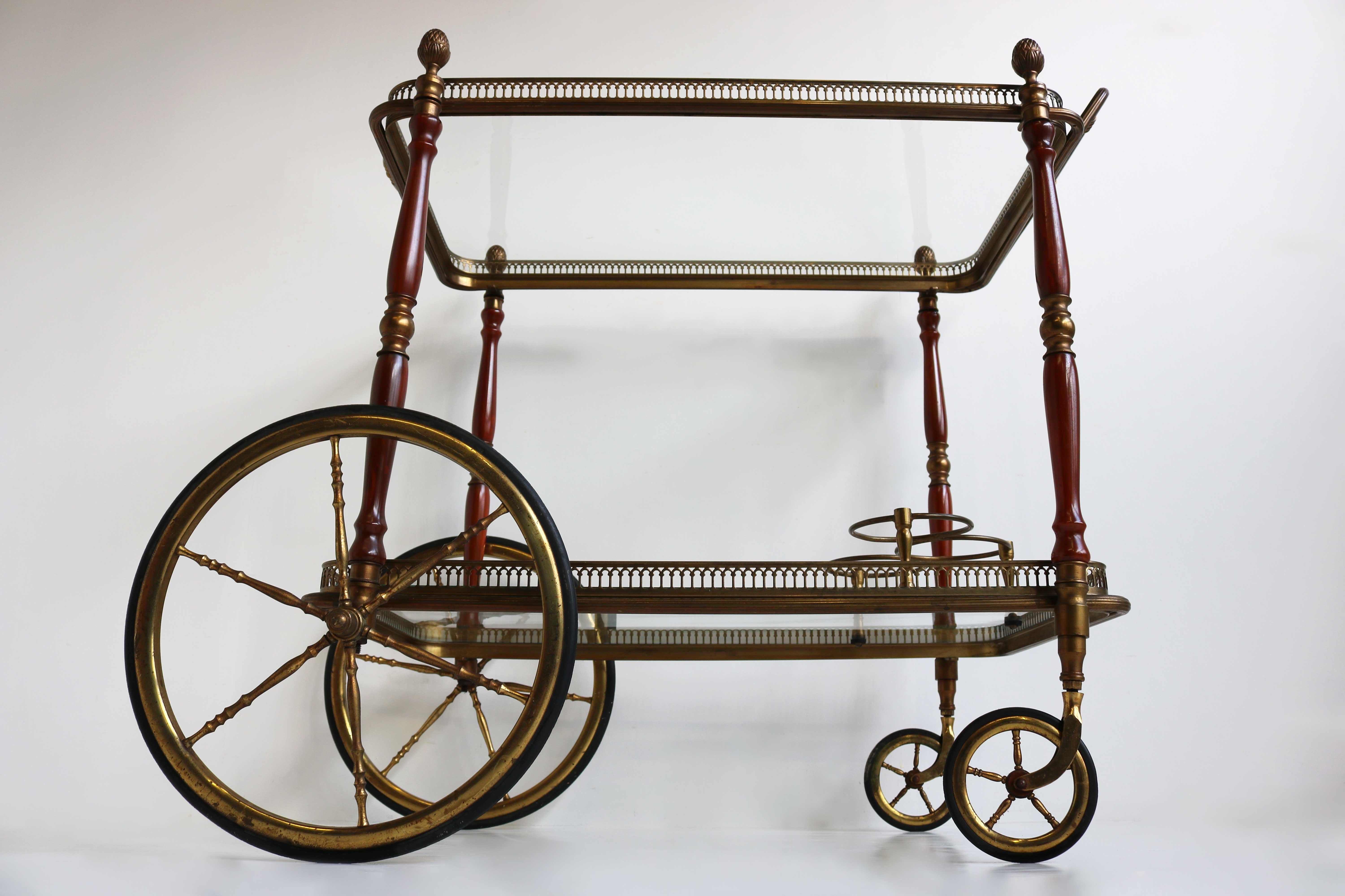 Neoclassical Style French Brass Bar Cart Serving Tray by Maison Bagués, 1940 4