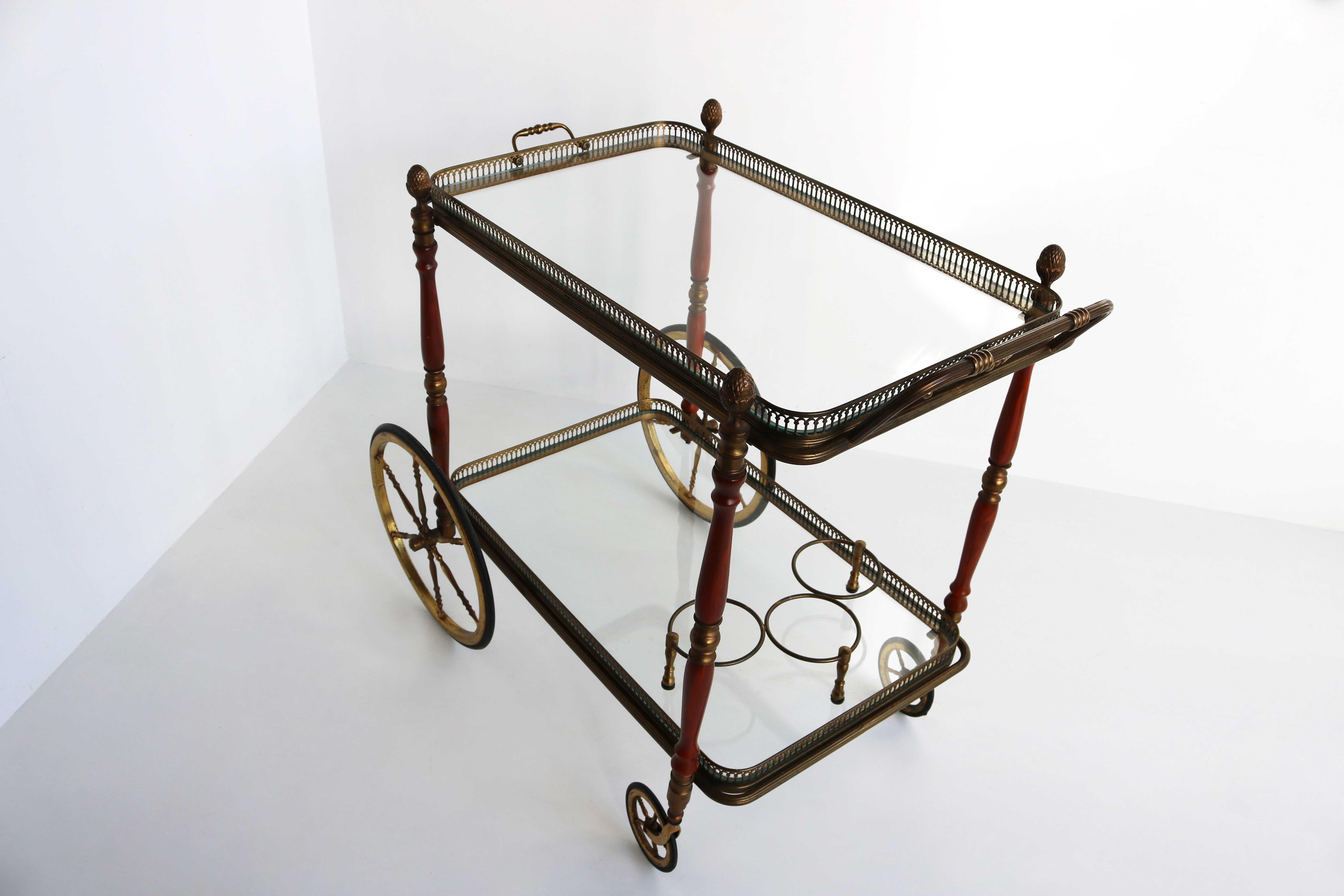 Neoclassical Style French Brass Bar Cart Serving Tray by Maison Bagués, 1940 5