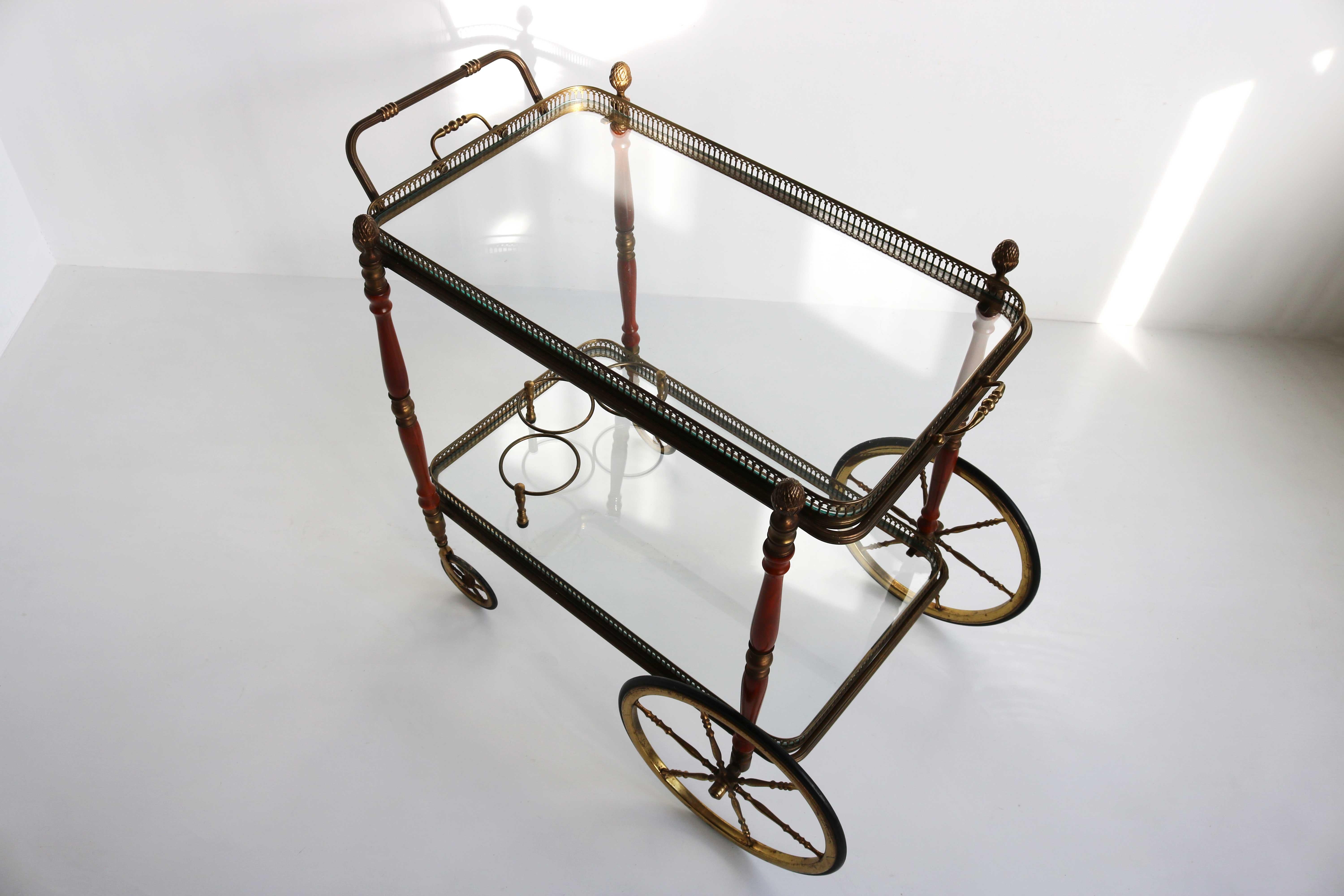 Bakelite Neoclassical Style French Brass Bar Cart Serving Tray by Maison Bagués, 1940