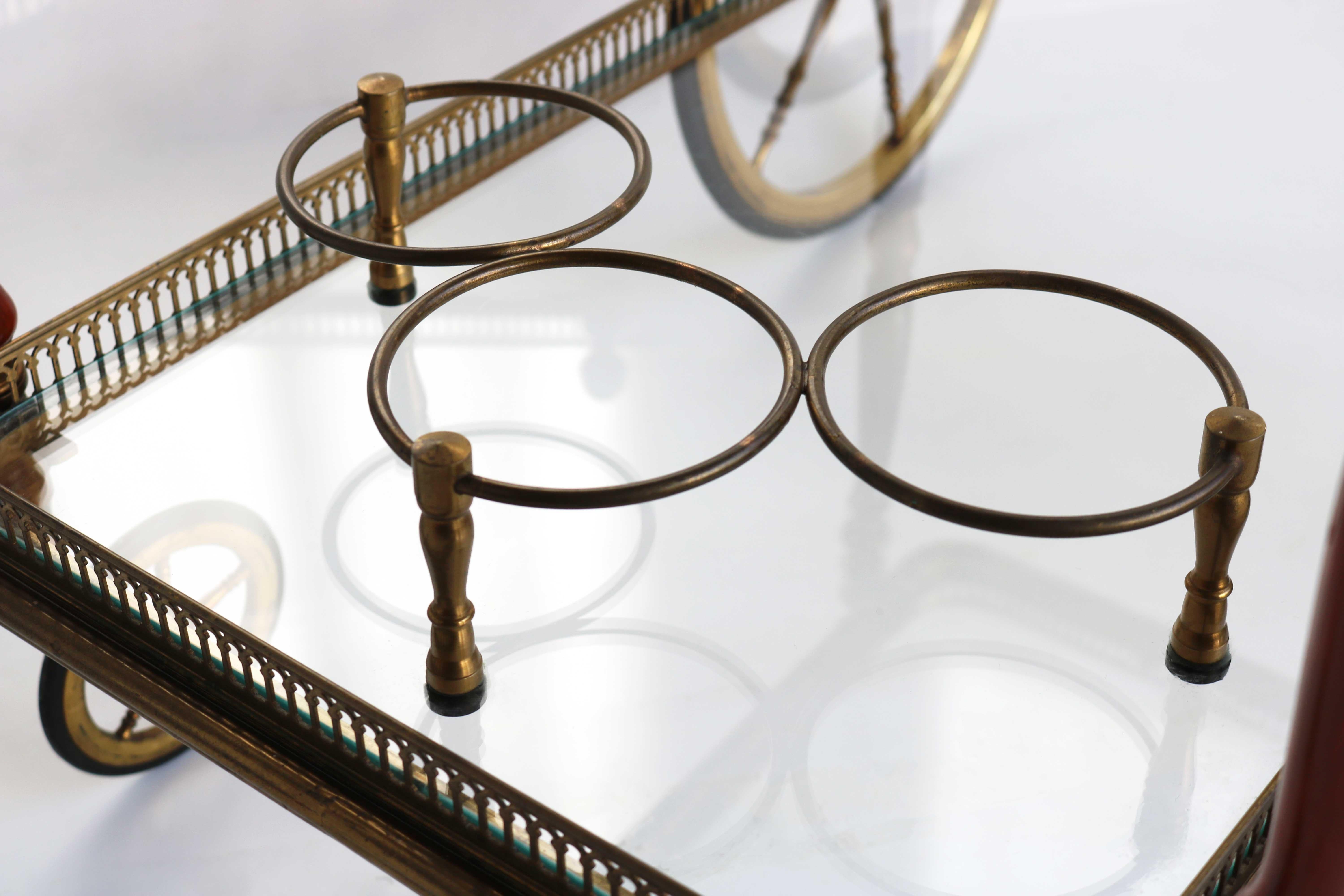 Neoclassical Style French Brass Bar Cart Serving Tray by Maison Bagués, 1940 2