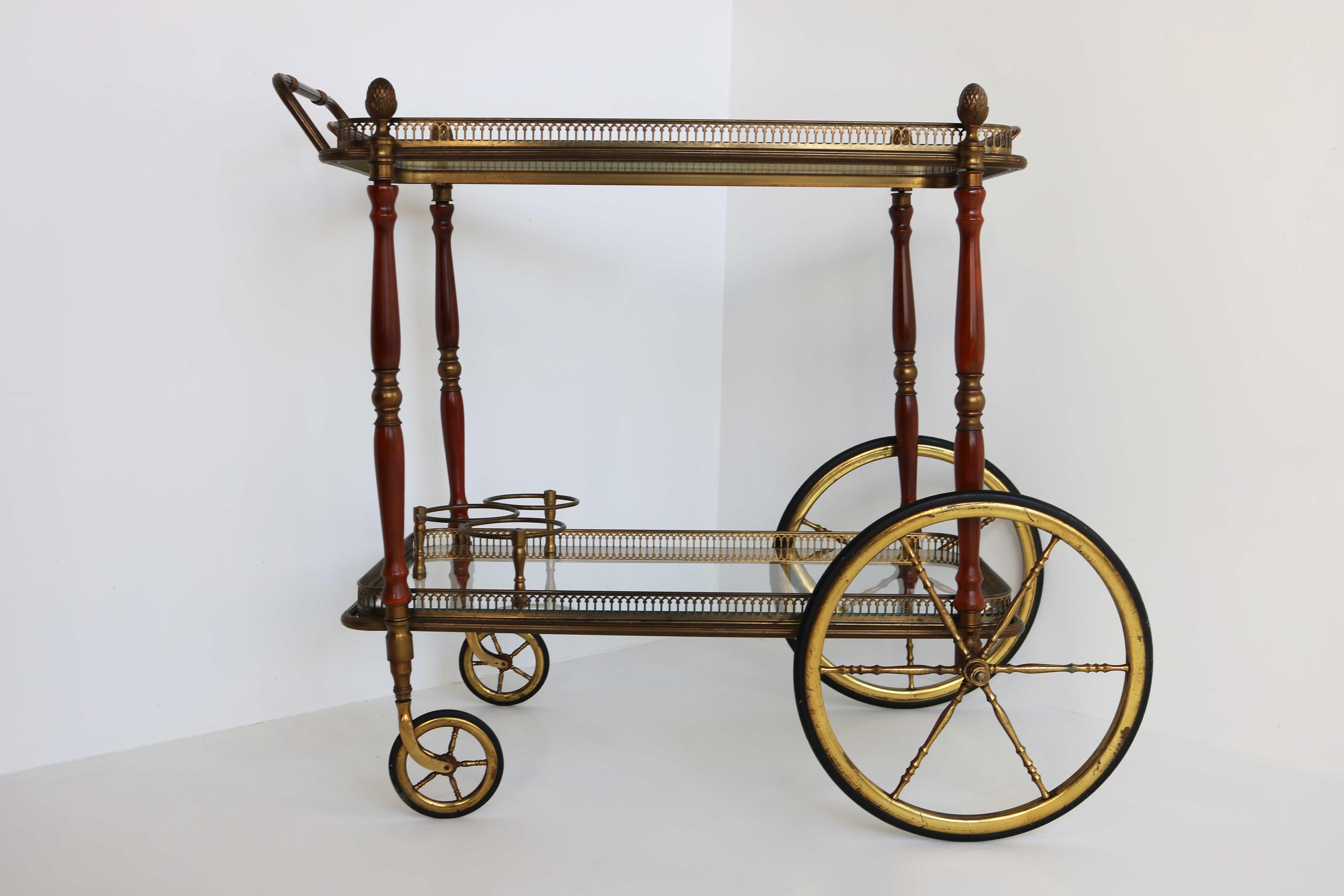 Neoclassical Style French Brass Bar Cart Serving Tray by Maison Bagués, 1940 3