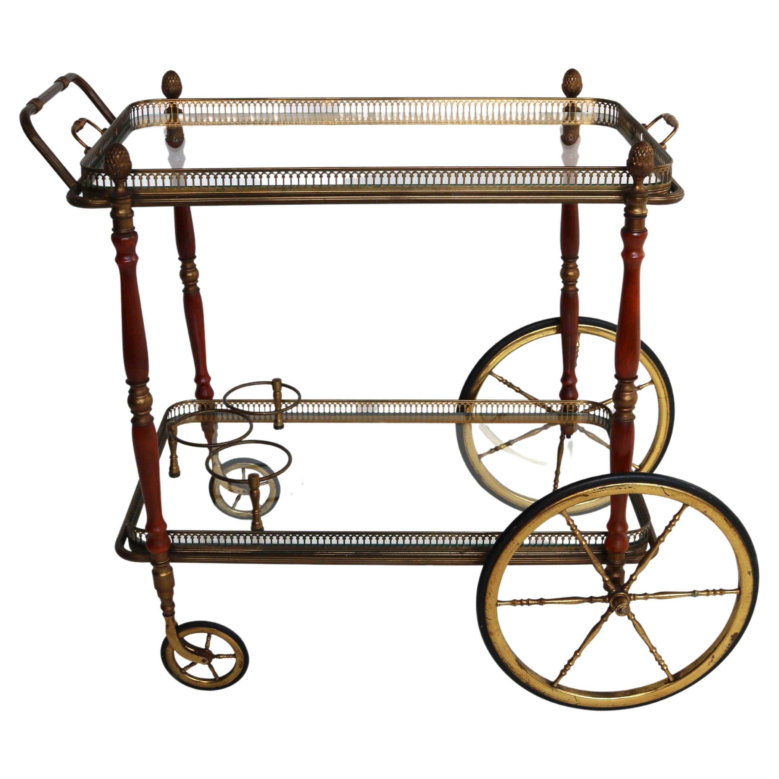 Neoclassical Style French Brass Bar Cart Serving Tray by Maison Bagués, 1940