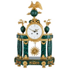 Neoclassical Style French Malachite and Gilt Bronze Mantel Clock
