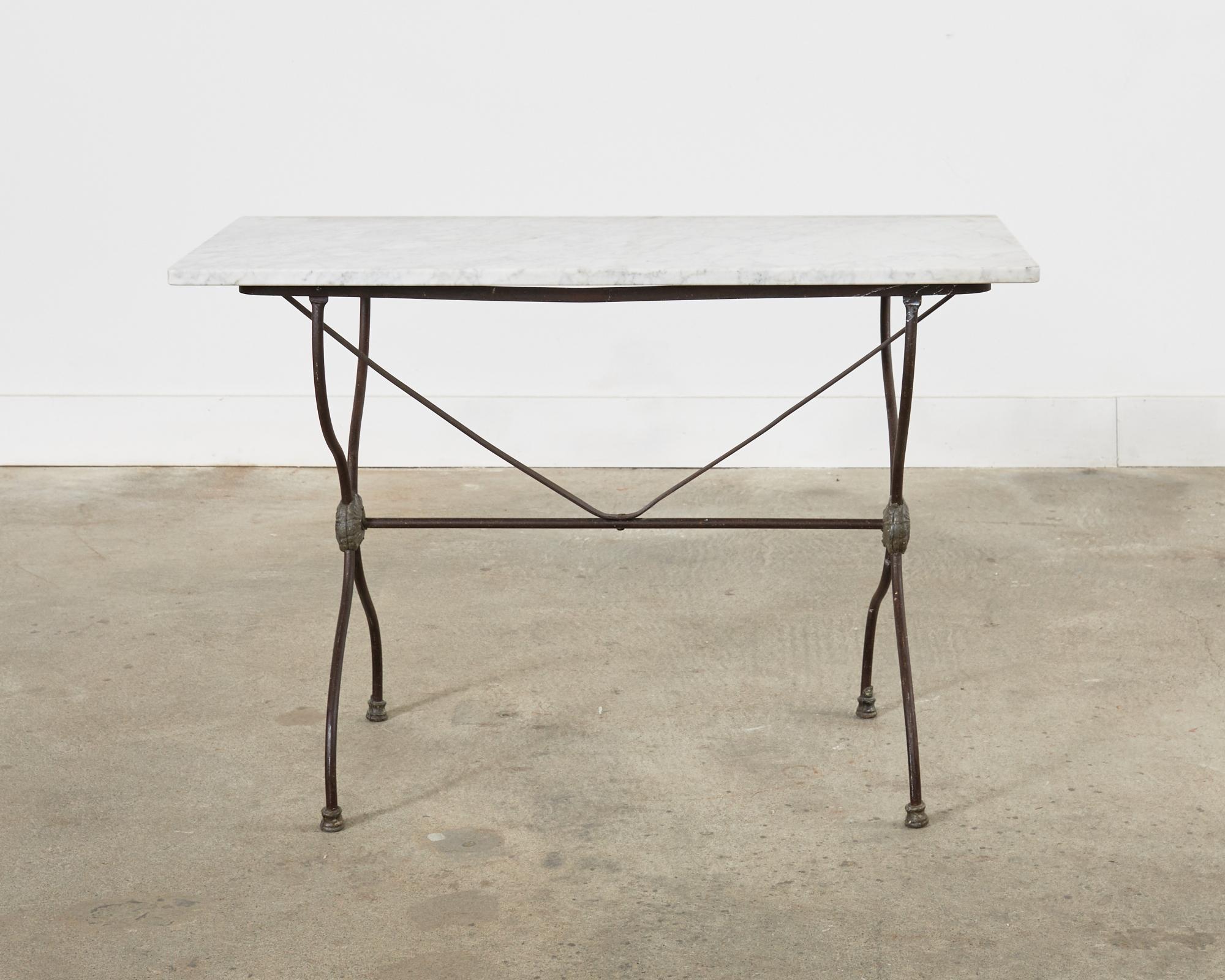 Neoclassical Style French Marble Top Bistro Dining Table or Console In Distressed Condition In Rio Vista, CA