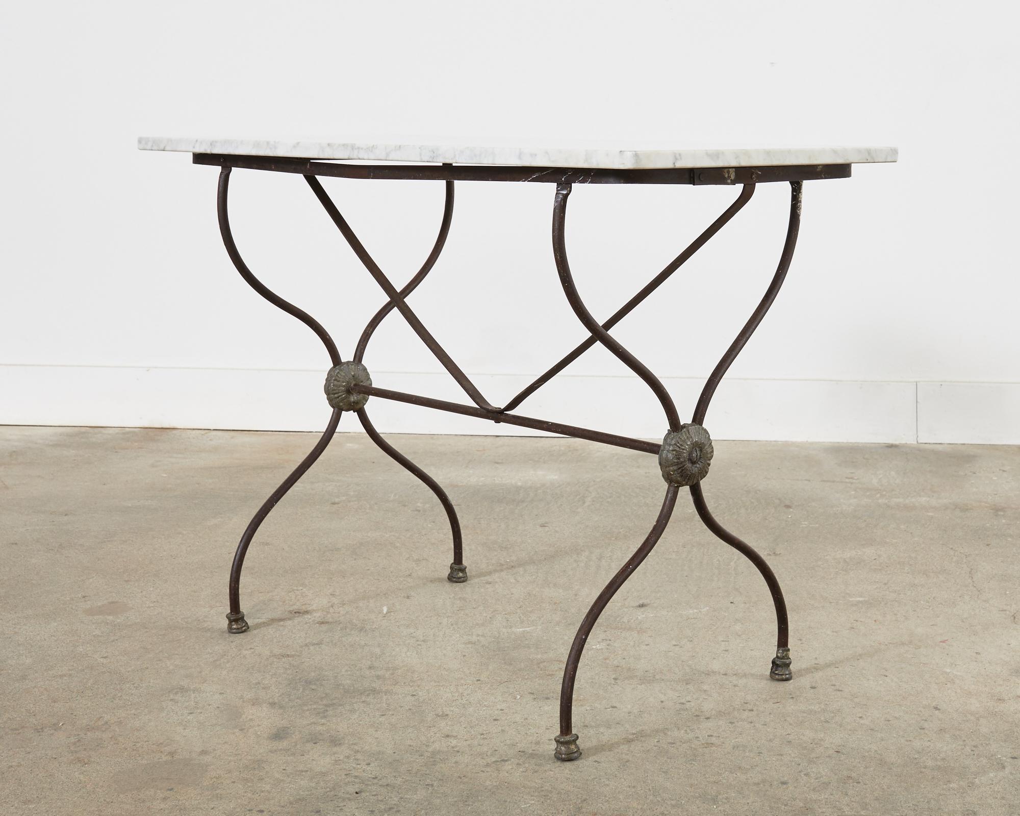Iron Neoclassical Style French Marble Top Bistro Dining Table or Console