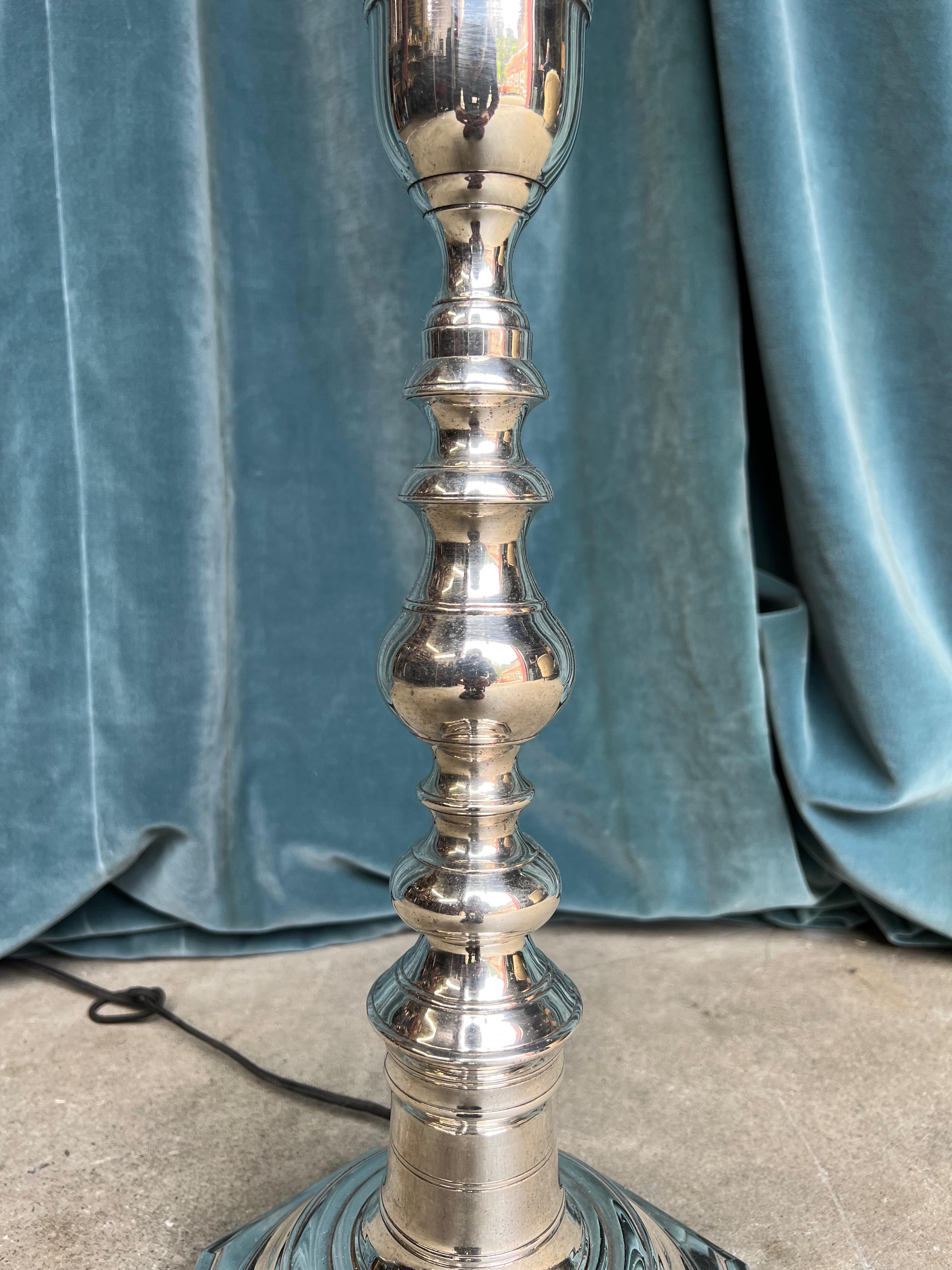 Brass Neoclassical Style French Silvered Bronze Floor Lamp For Sale