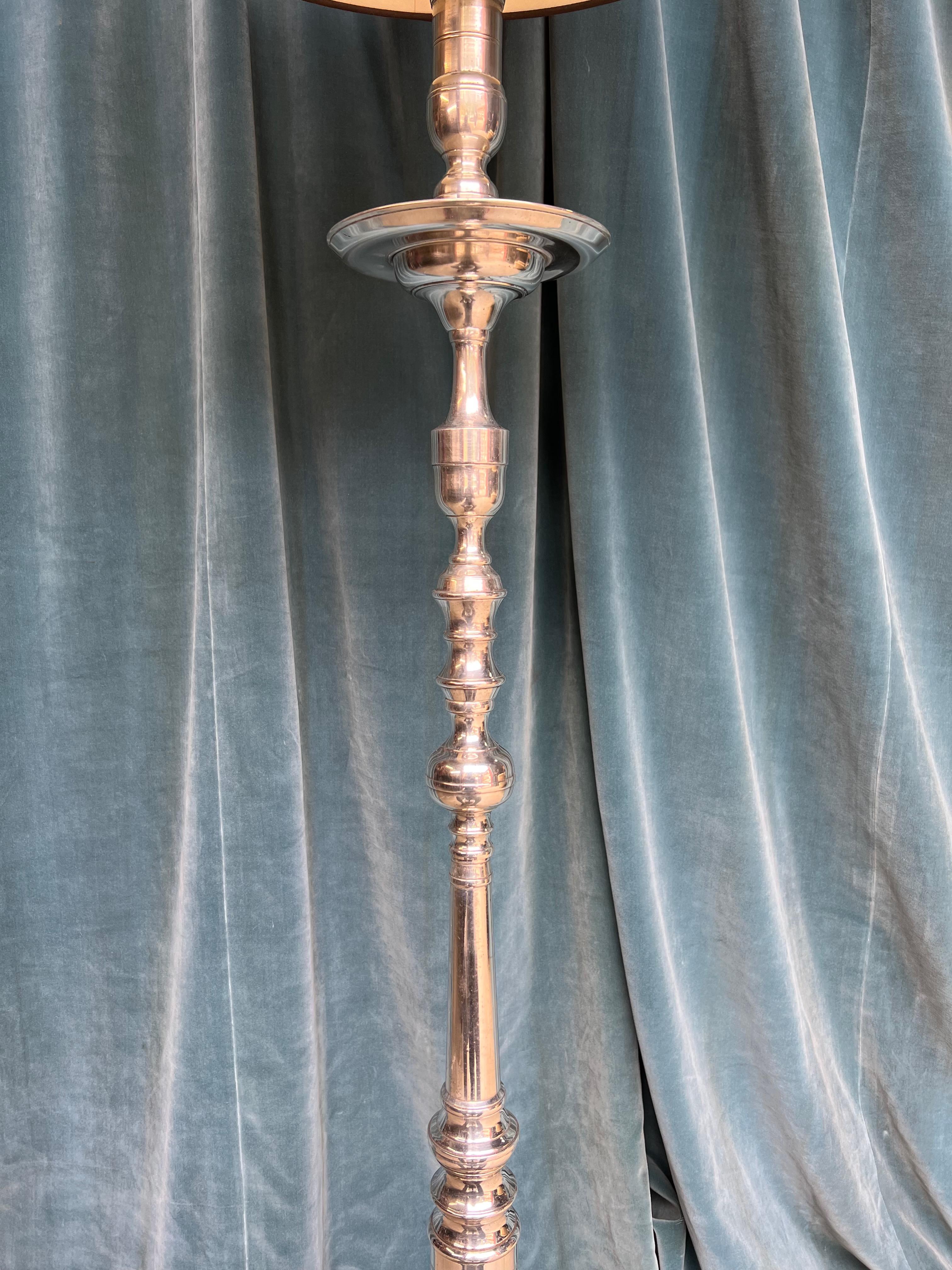 Neoclassical Style French Silvered Bronze Floor Lamp For Sale 2