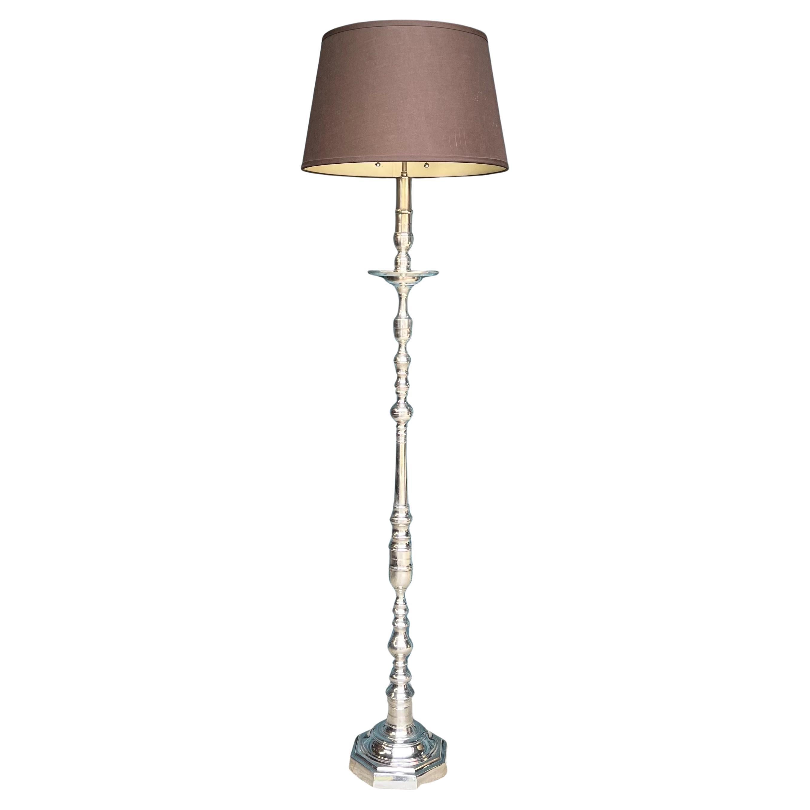 Neoclassical Style French Silvered Bronze Floor Lamp For Sale