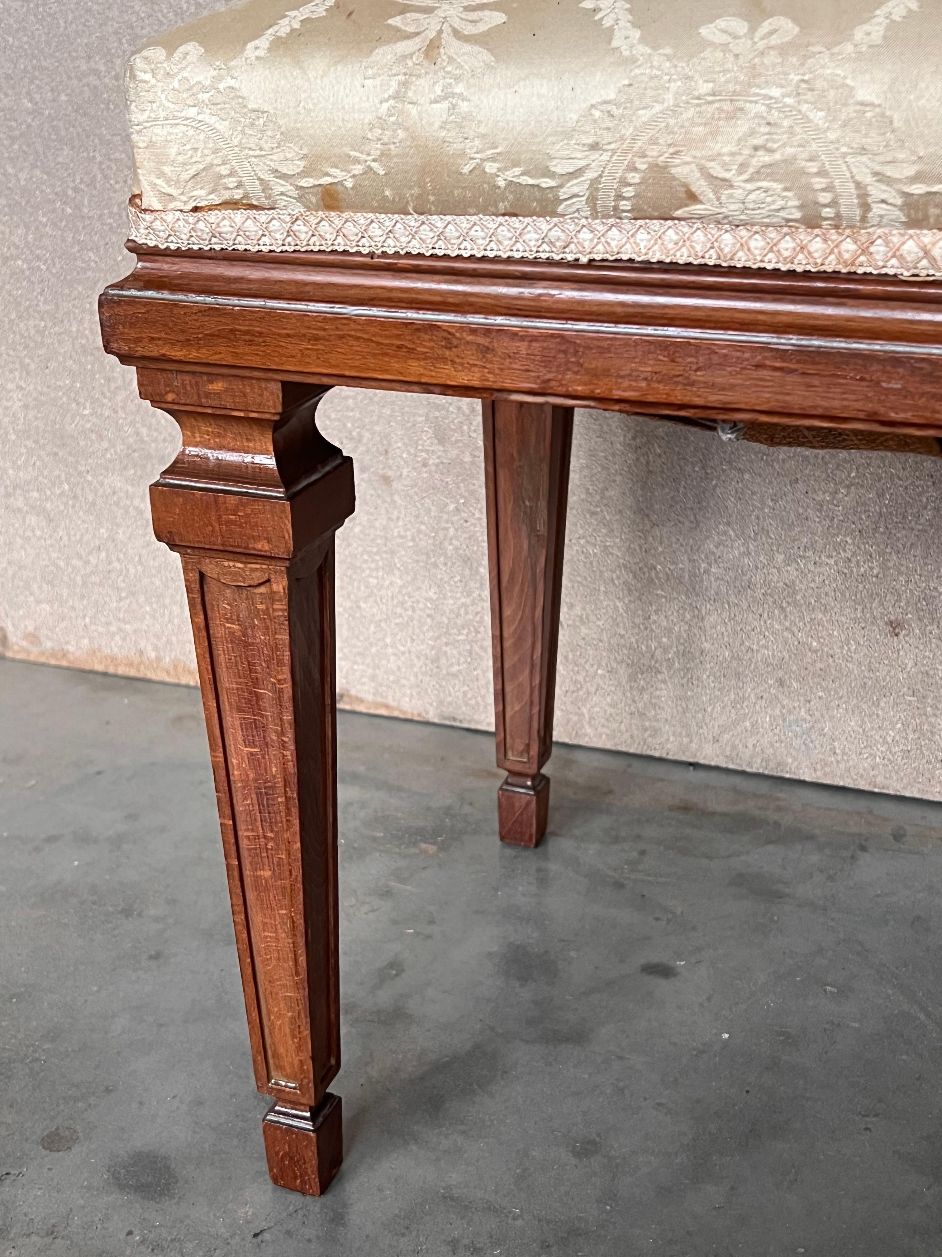 Neoclassical Style French Walnut Benches with Carved Legs, a Pair For Sale 5