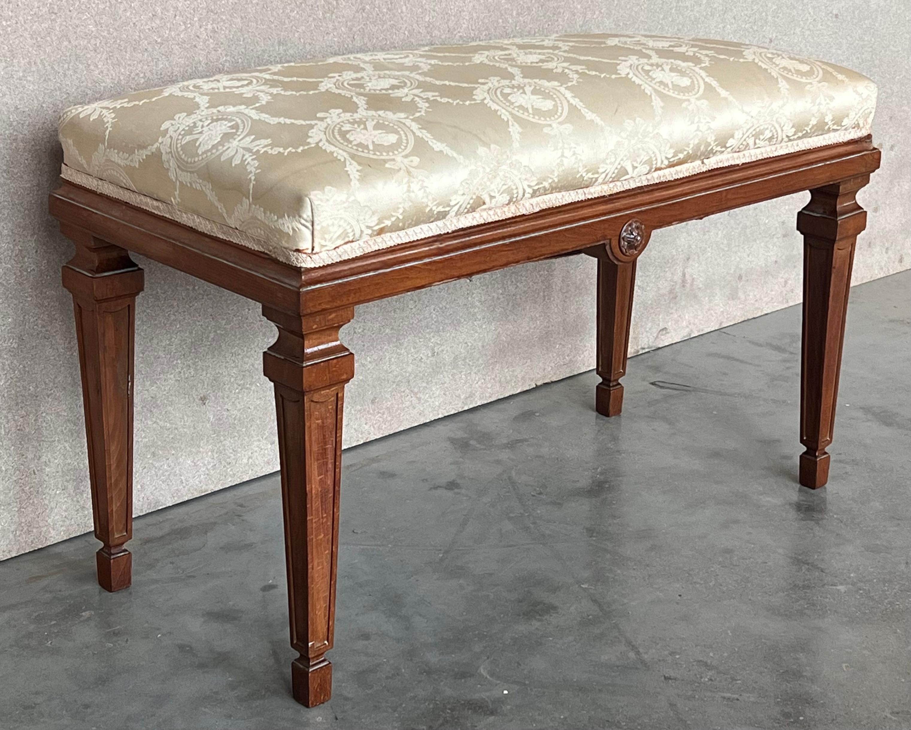 Neoclassical Style French Walnut Benches with Carved Legs, a Pair For Sale 1