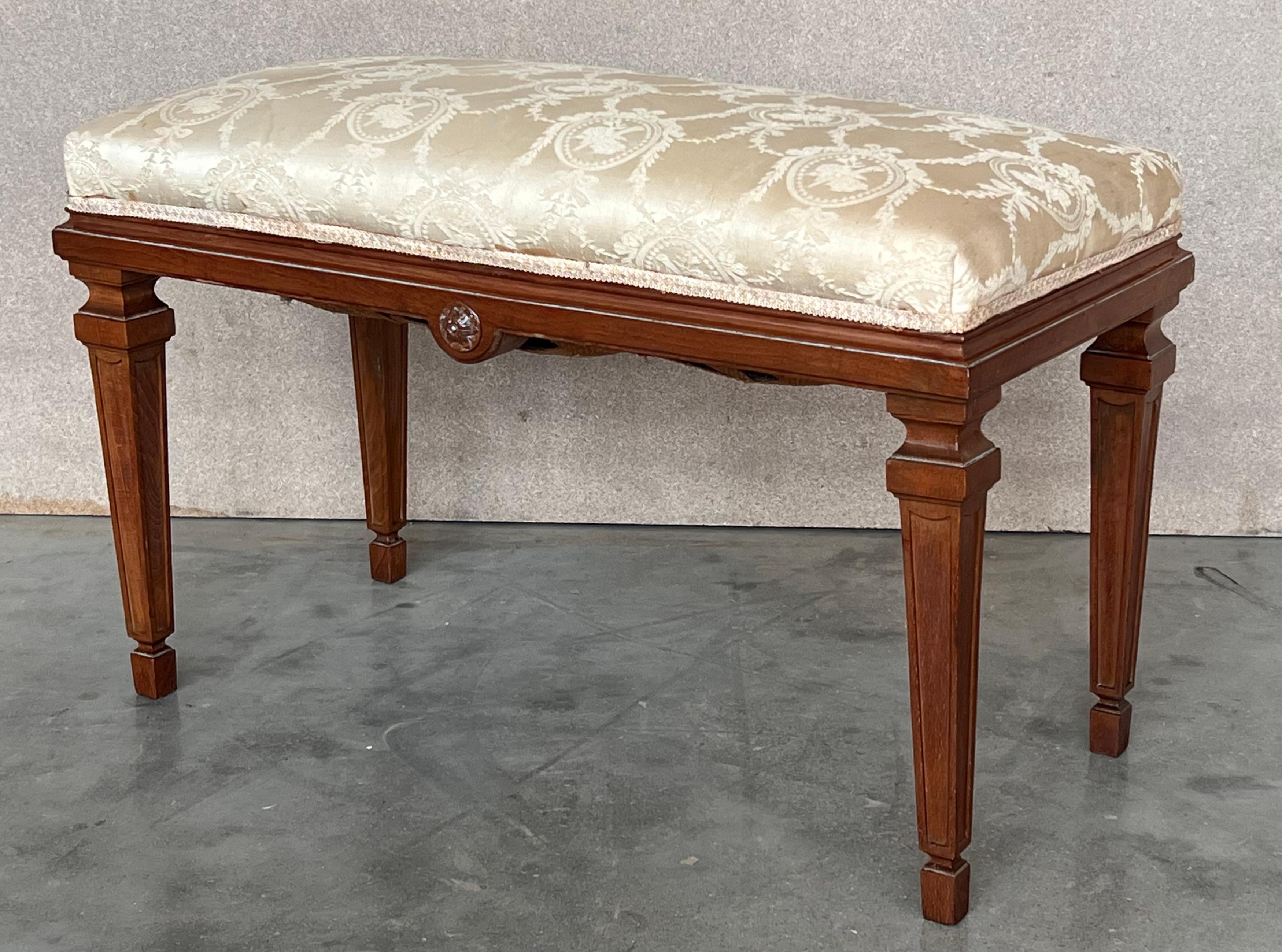 Neoclassical Style French Walnut Benches with Carved Legs, a Pair For Sale 2