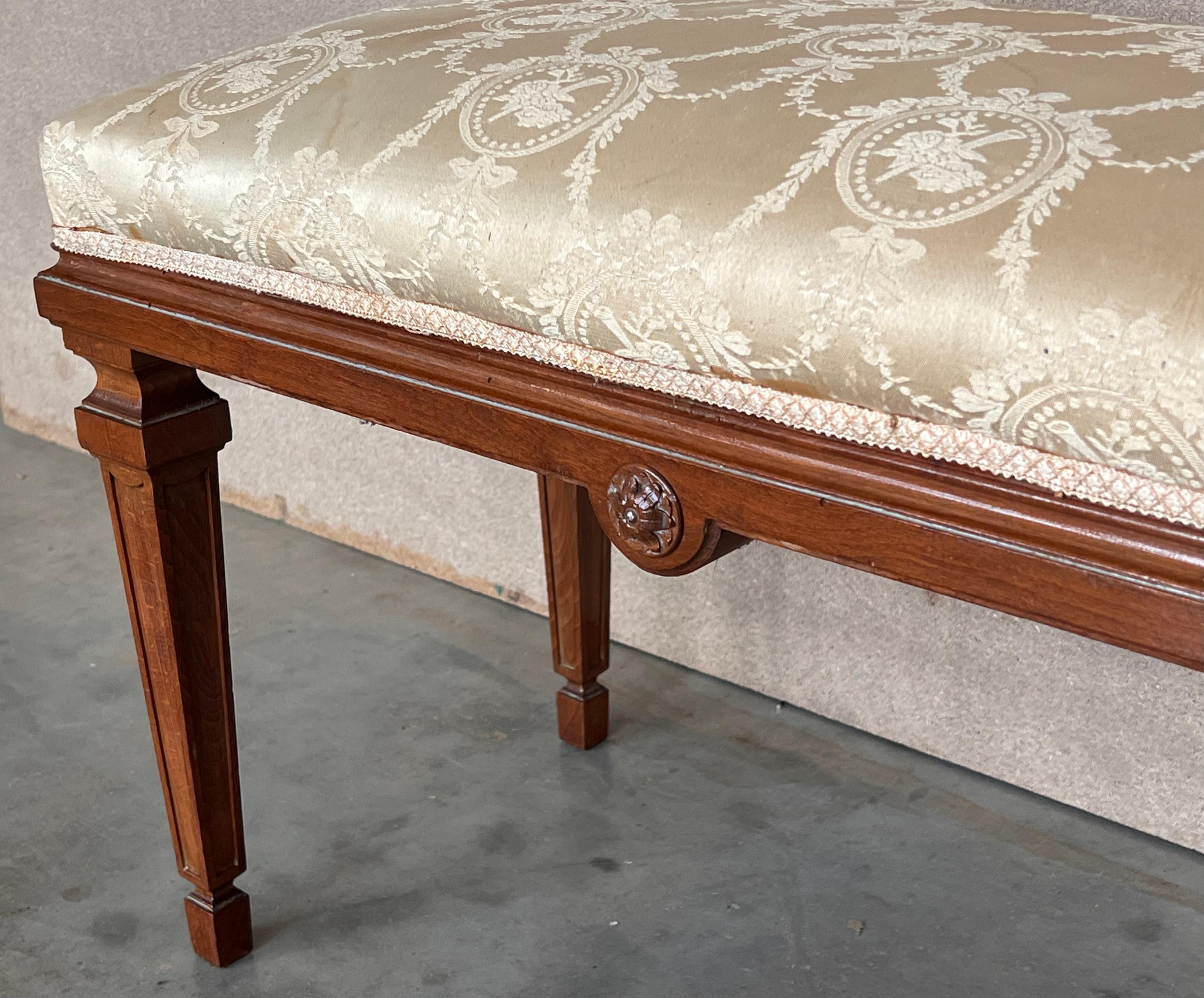 Neoclassical Style French Walnut Benches with Carved Legs, a Pair For Sale 3