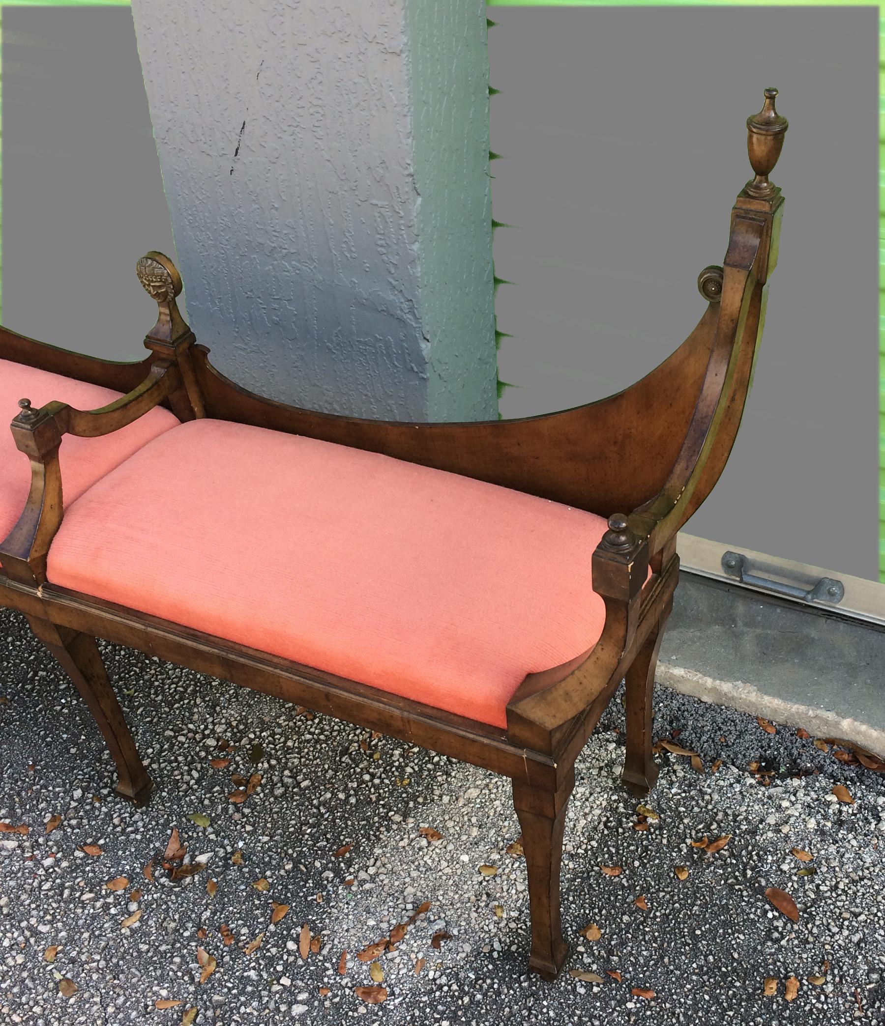 Neoclassical Style Fruitwood Bench with Cast Bronze Face In Good Condition In West Palm Beach, FL