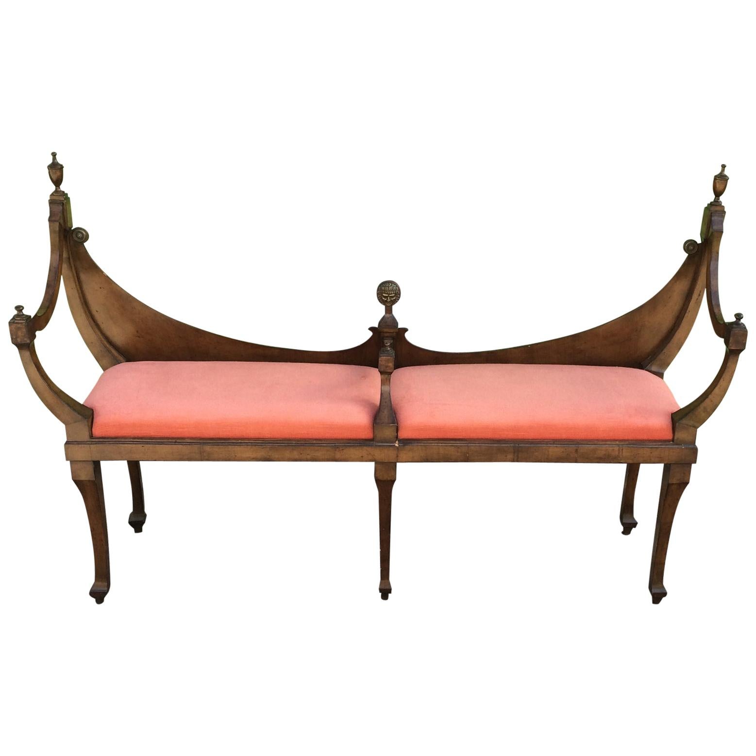 Neoclassical Style Fruitwood Bench with Cast Bronze Face